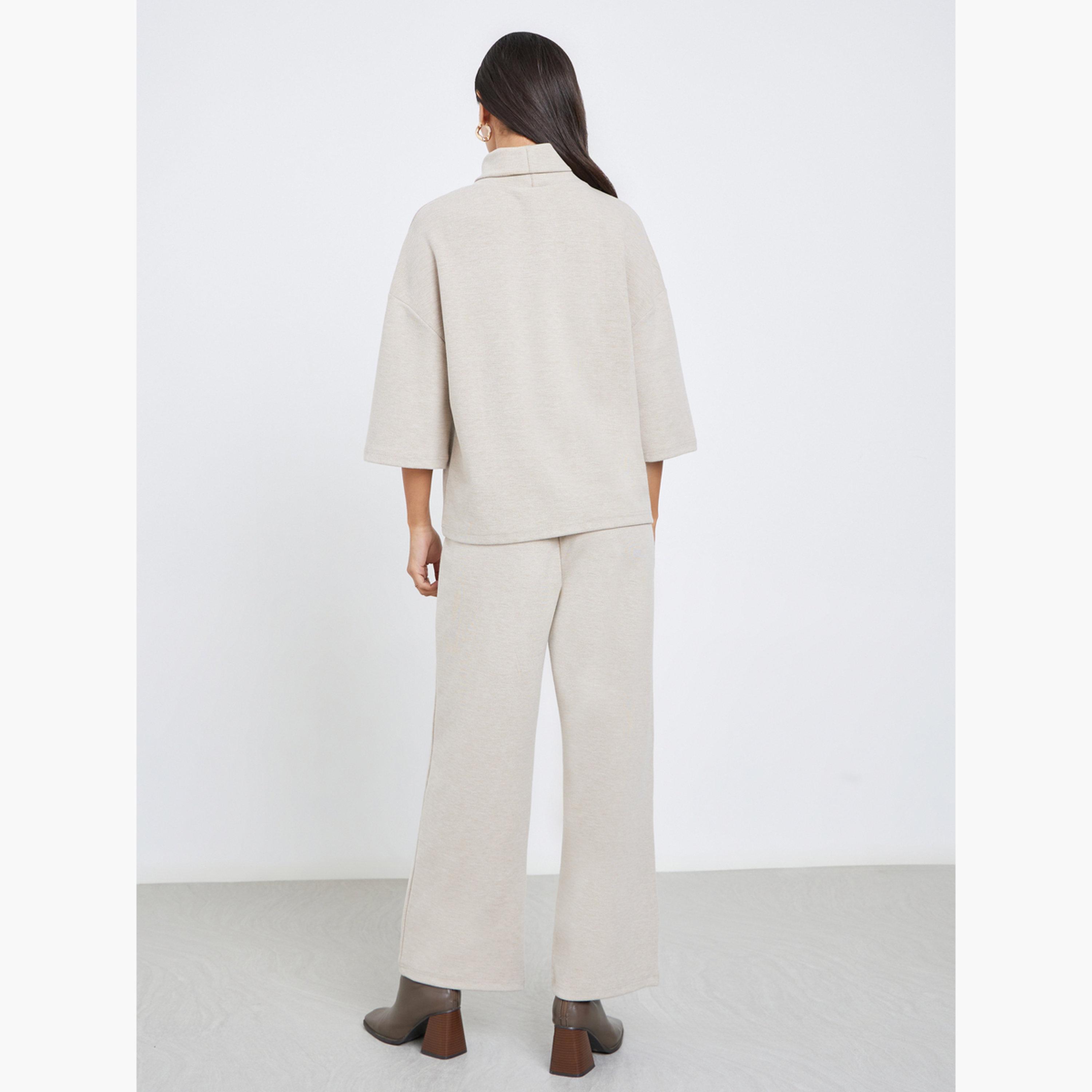 Styli Beige Oversized Winter Knit Top and Pants Co-Ords-women-clothing-coordsets-image-4