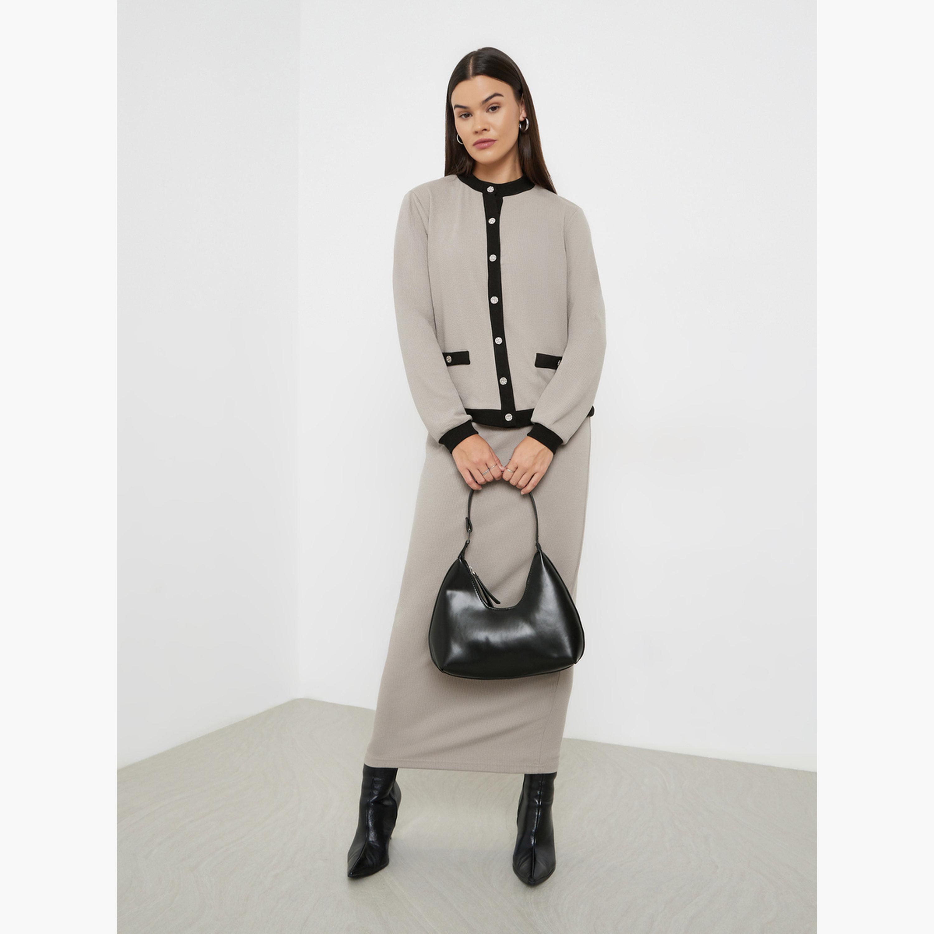 Styli Grey Knit Cardigan and Skirt Co-ords-women-clothing-coordsets-image-1