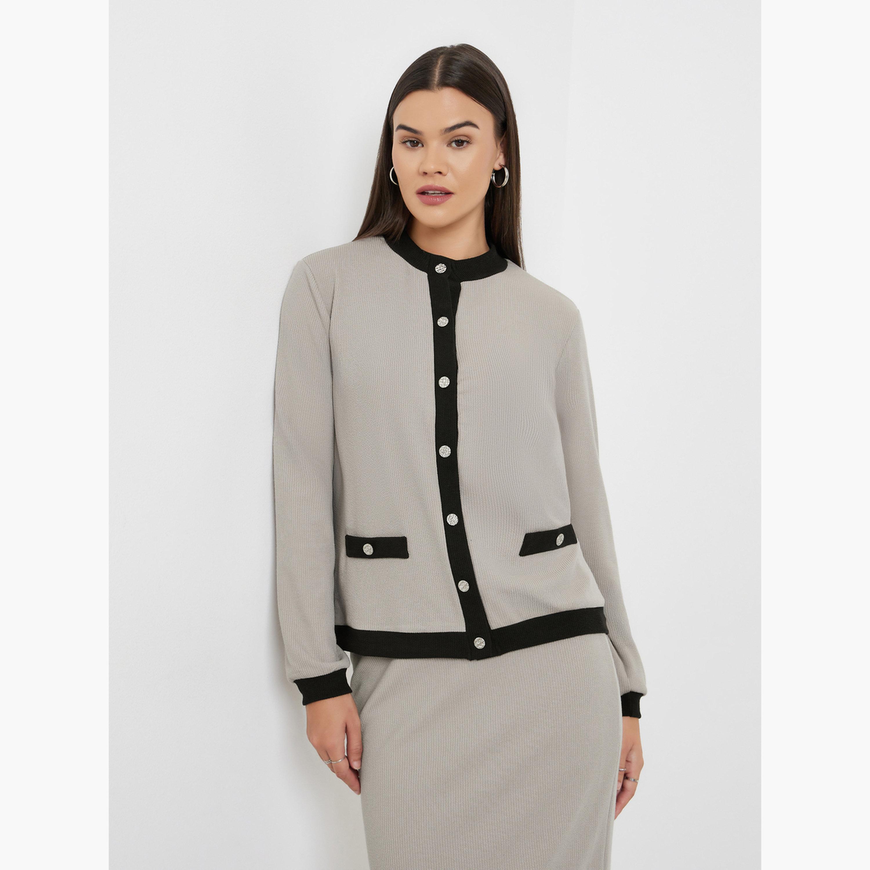 Styli Grey Knit Cardigan and Skirt Co-ords-women-clothing-coordsets-image-2