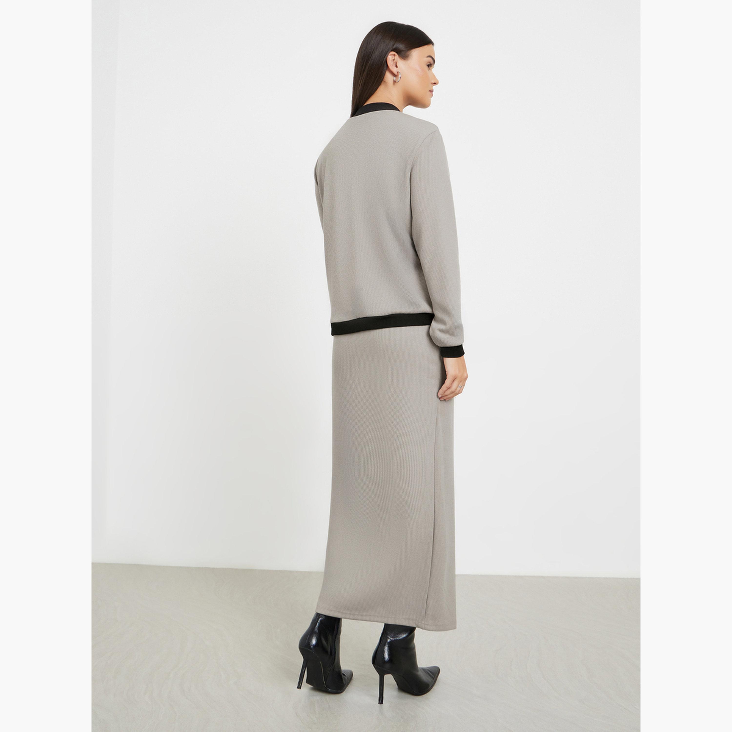 Styli Grey Knit Cardigan and Skirt Co-ords-women-clothing-coordsets-image-4