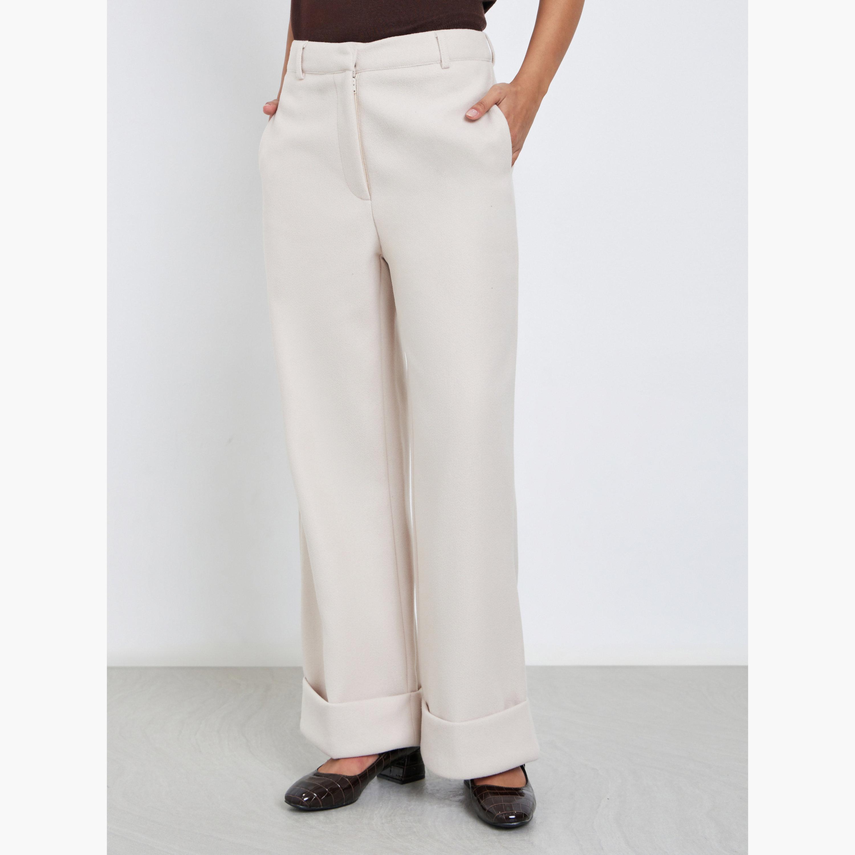 ستايلي - بنطال مستقيم الساق يشبه الصوف باللون البيج للنساء-women-clothing-bottoms-trousers-image-1