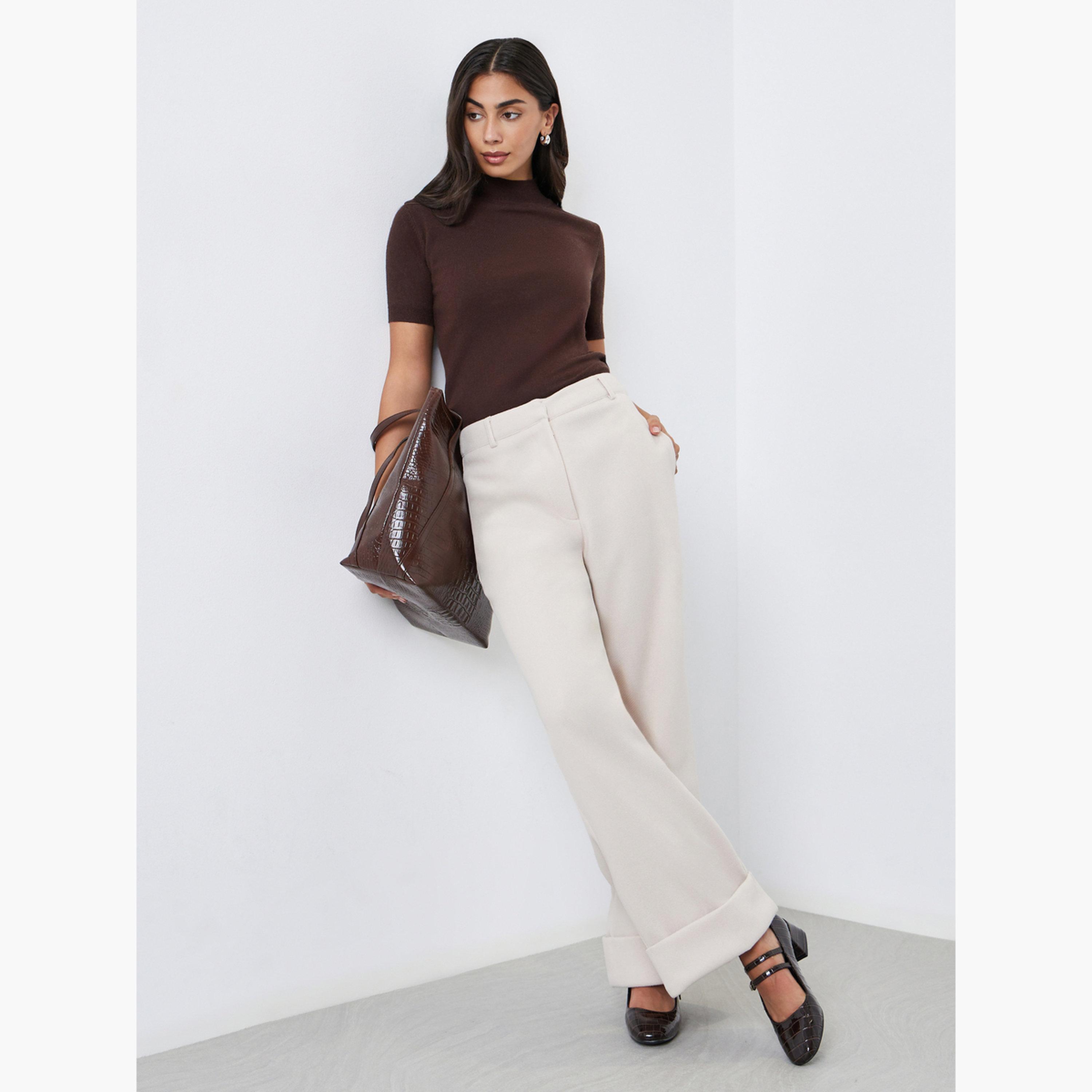 ستايلي - بنطال مستقيم الساق يشبه الصوف باللون البيج للنساء-women-clothing-bottoms-trousers-image-2