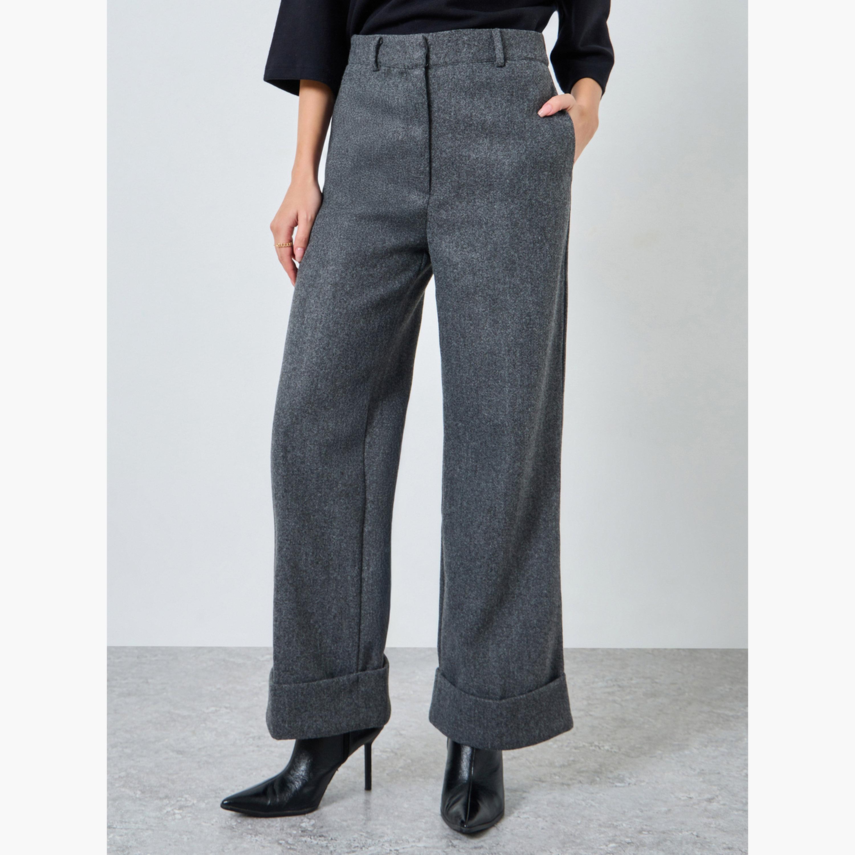 Styli Women Charcoal Wool Like Straight Leg Pants-women-clothing-bottoms-trousers-image-1