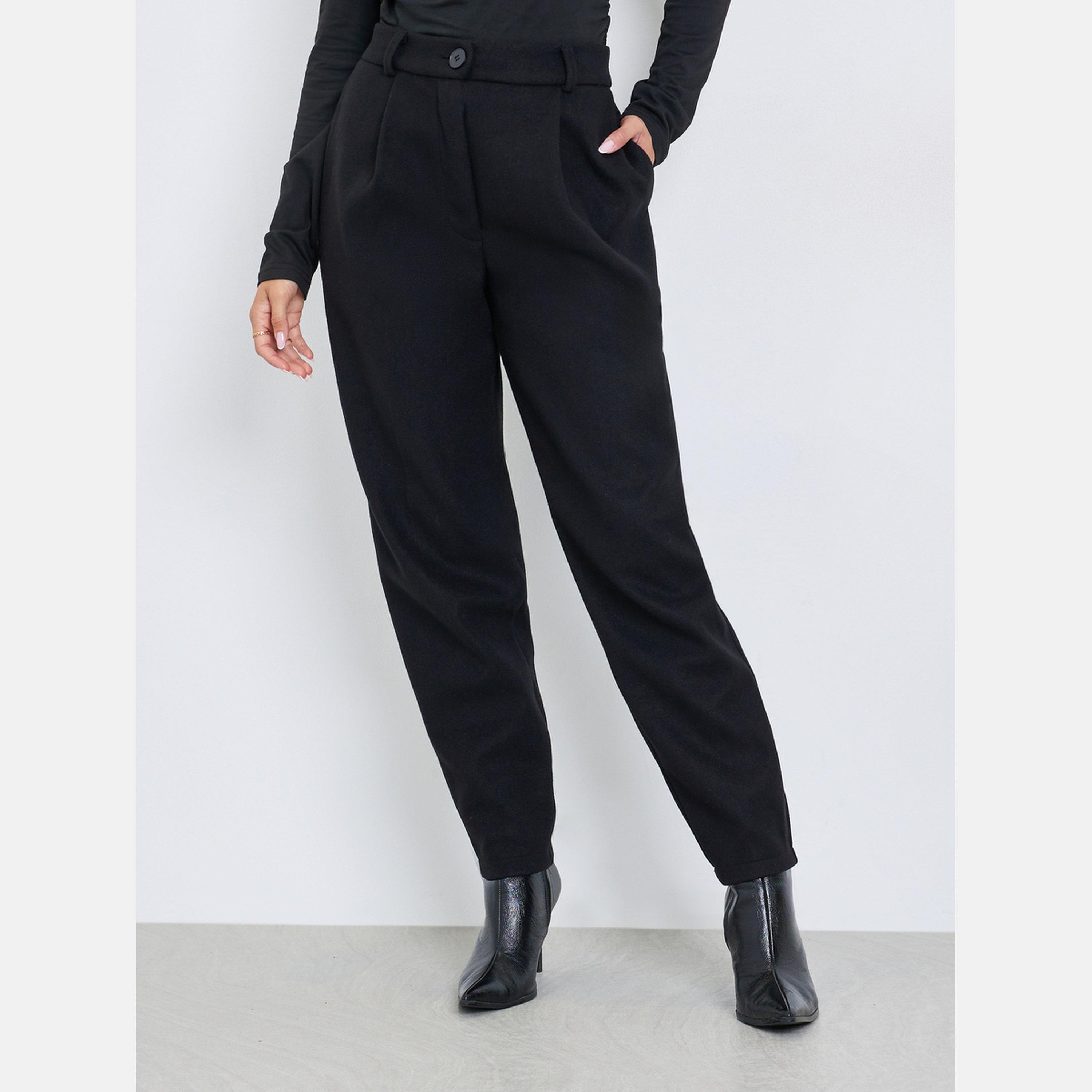 Styli Black Solid Relaxed Fit Trousers-women-clothing-bottoms-trousers-image-1