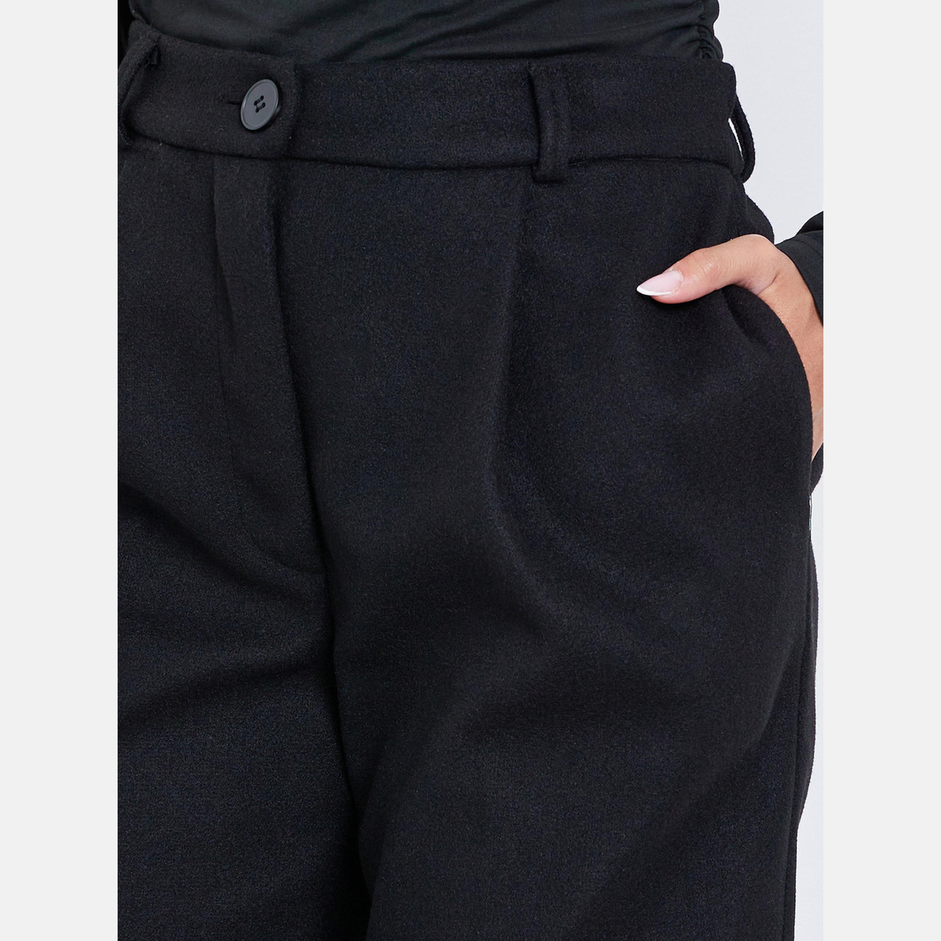 Styli Black Solid Relaxed Fit Trousers-women-clothing-bottoms-trousers-image-3