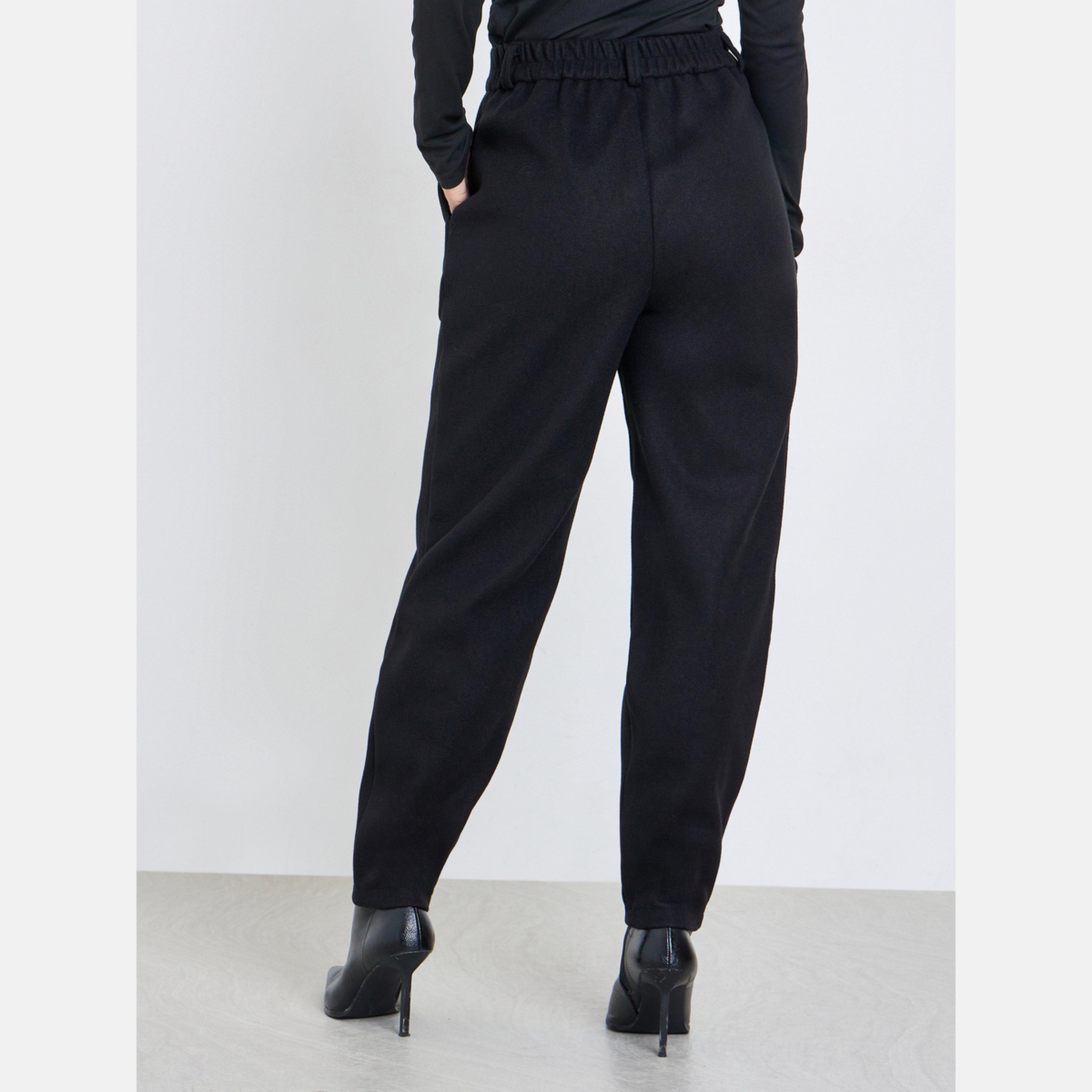 Styli Black Solid Relaxed Fit Trousers-women-clothing-bottoms-trousers-image-4