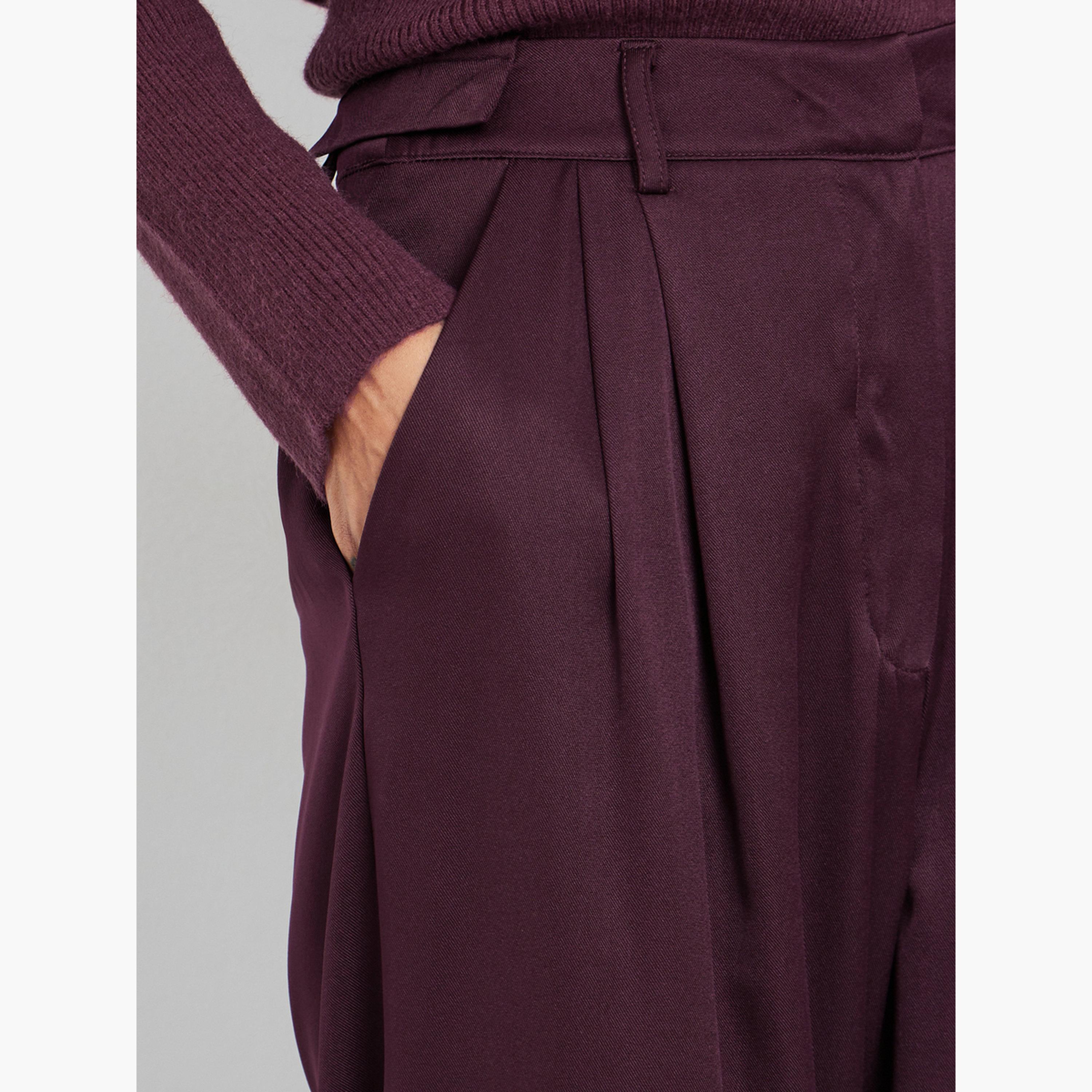 ستايلي - بنطال برغندي واسع الساق مع جيوب للنساء-women-clothing-bottoms-trousers-image-3