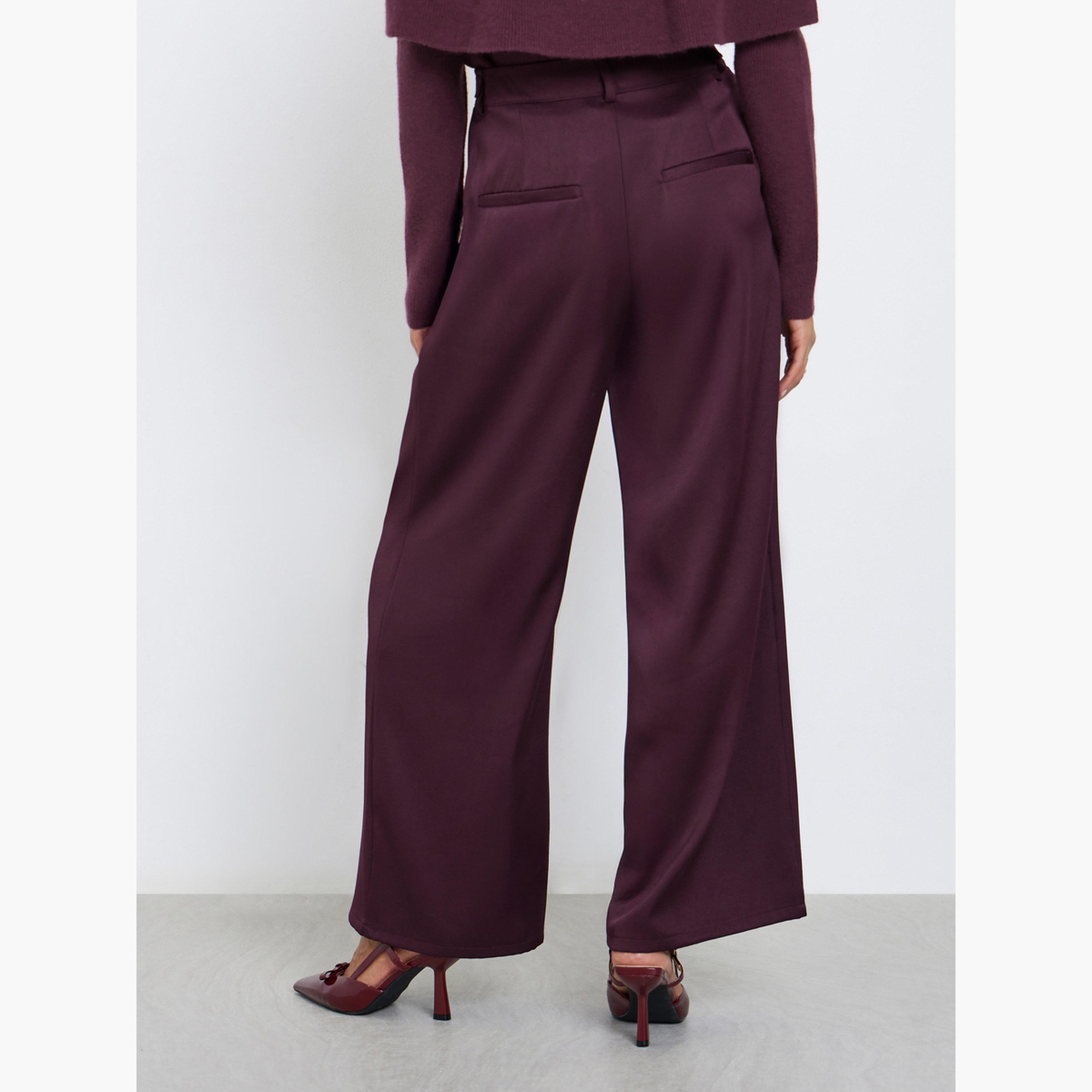 ستايلي - بنطال برغندي واسع الساق مع جيوب للنساء-women-clothing-bottoms-trousers-image-4