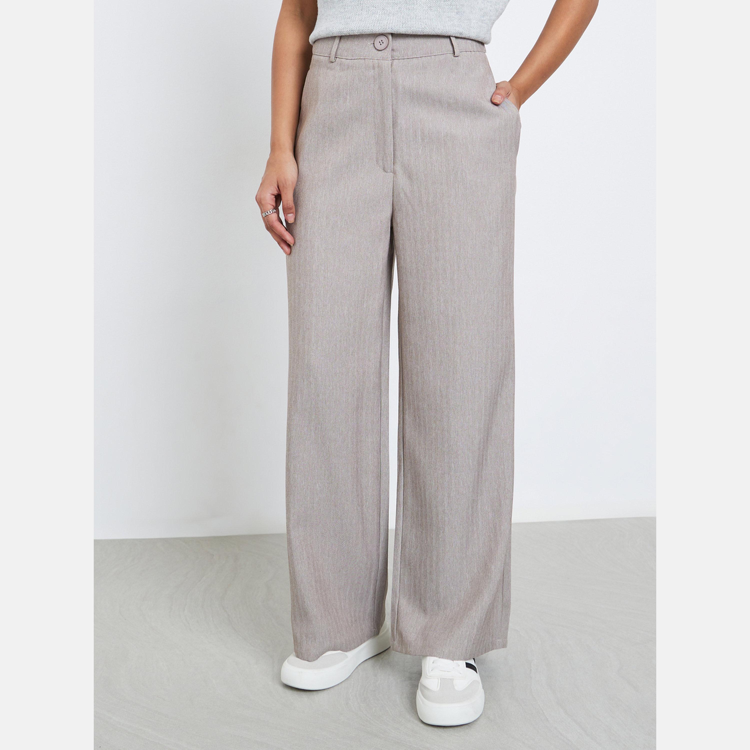 ستايلي - بنطال نسائي رمادي اللون بقصة واسعة من قماش متعرج-women-clothing-bottoms-trousers-image-1