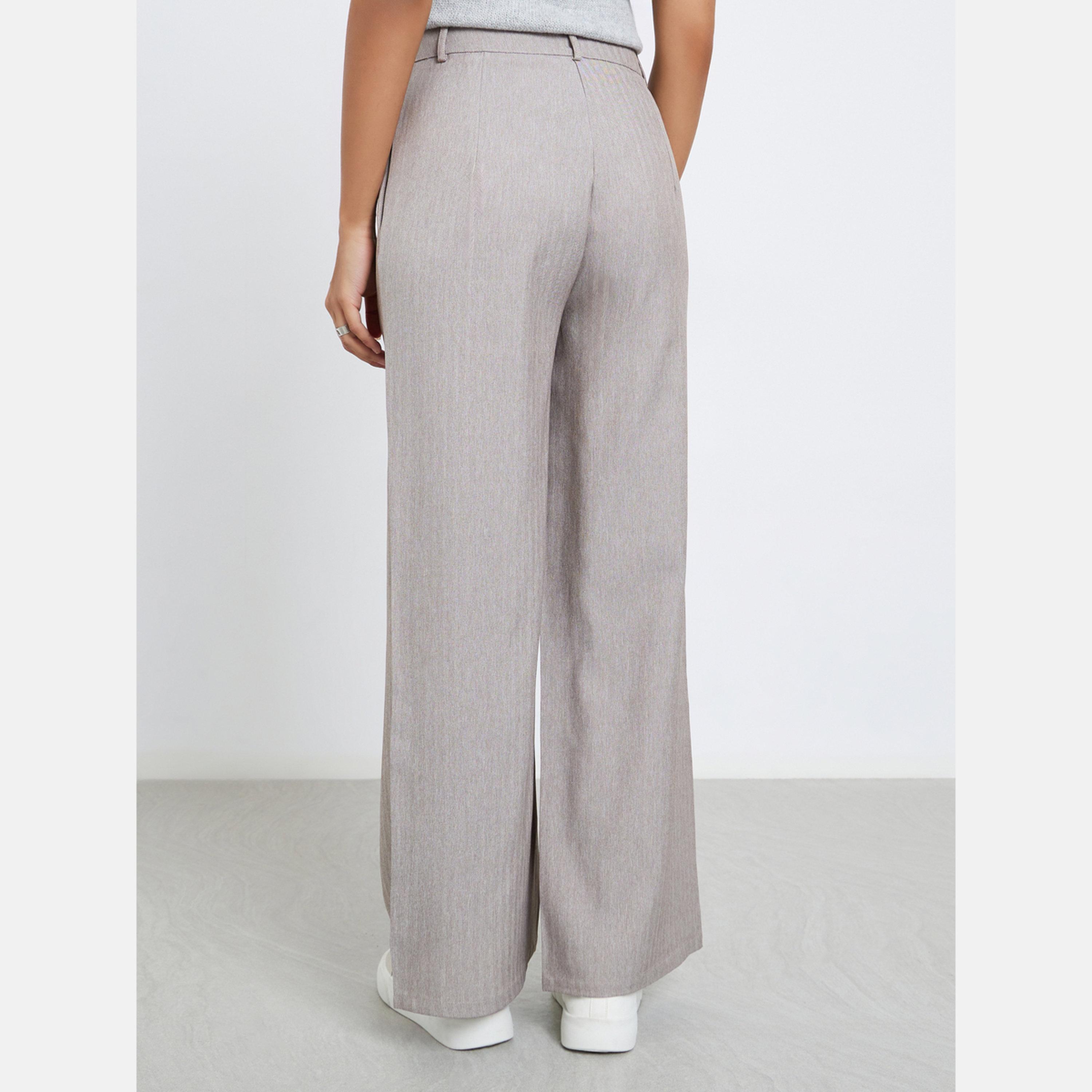 ستايلي - بنطال نسائي رمادي اللون بقصة واسعة من قماش متعرج-women-clothing-bottoms-trousers-image-4