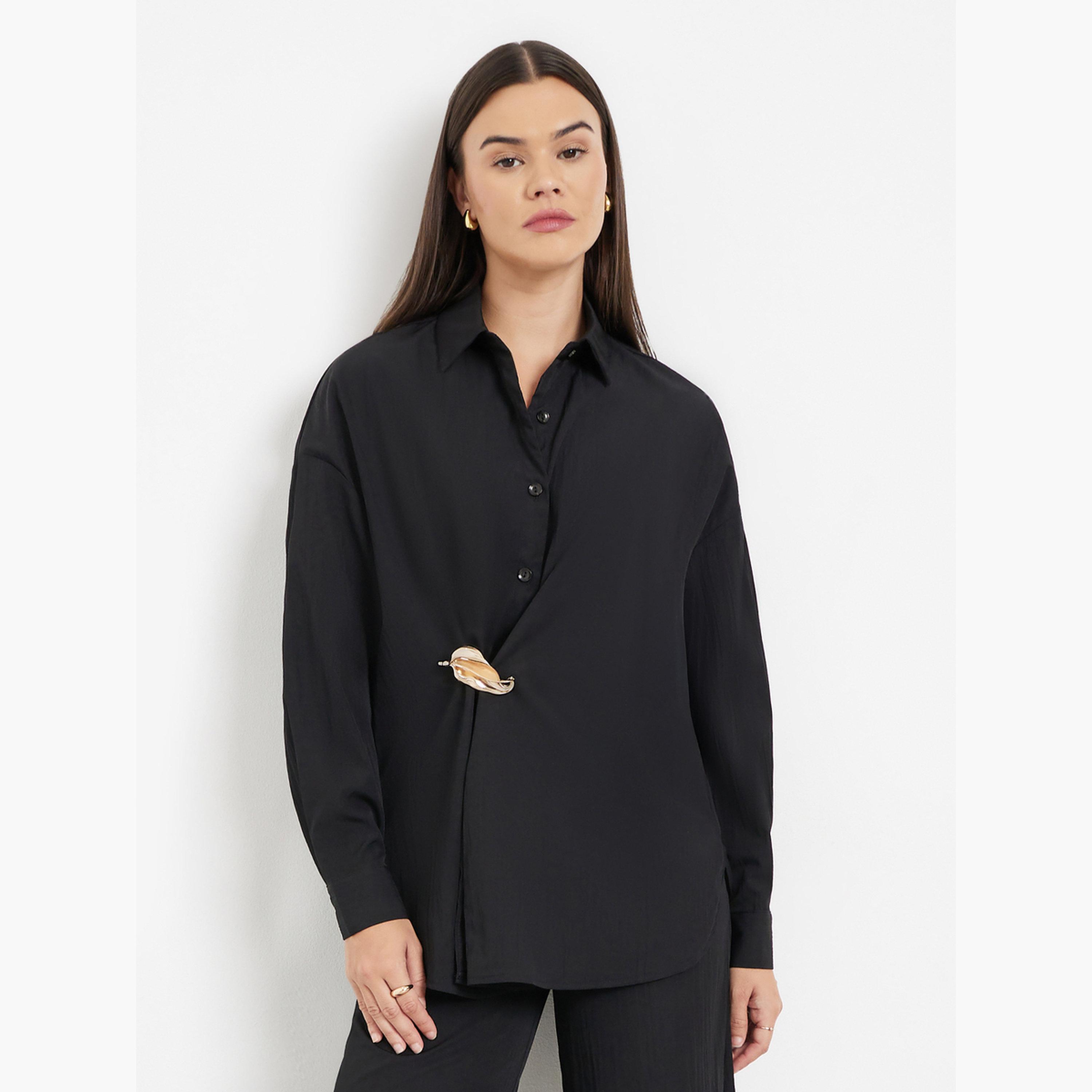 ستايلي - قميص أسود بأكمام طويلة للنساء-women-clothing-shirtsandblouses-shirts-image-1