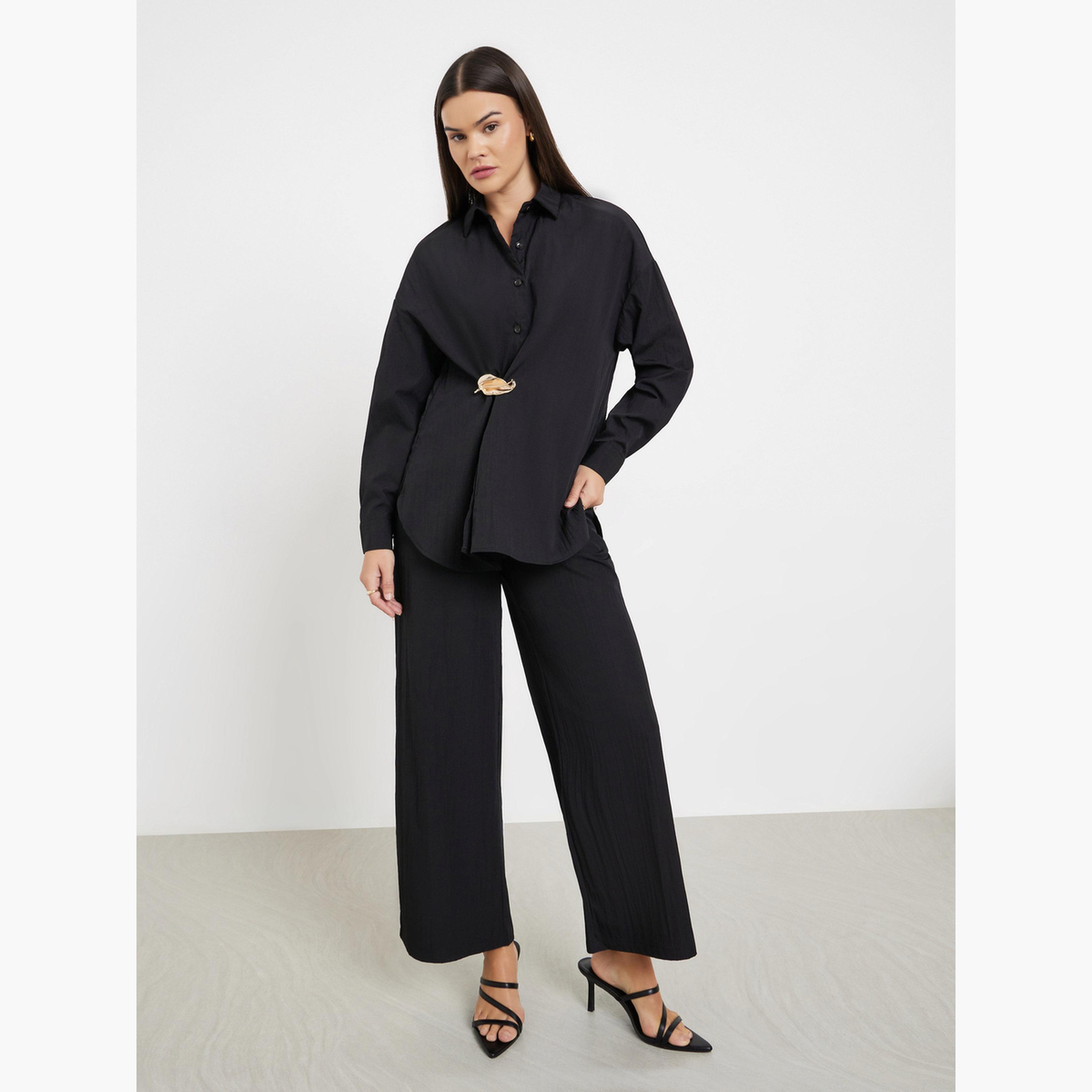 ستايلي - قميص أسود بأكمام طويلة للنساء-women-clothing-shirtsandblouses-shirts-image-2