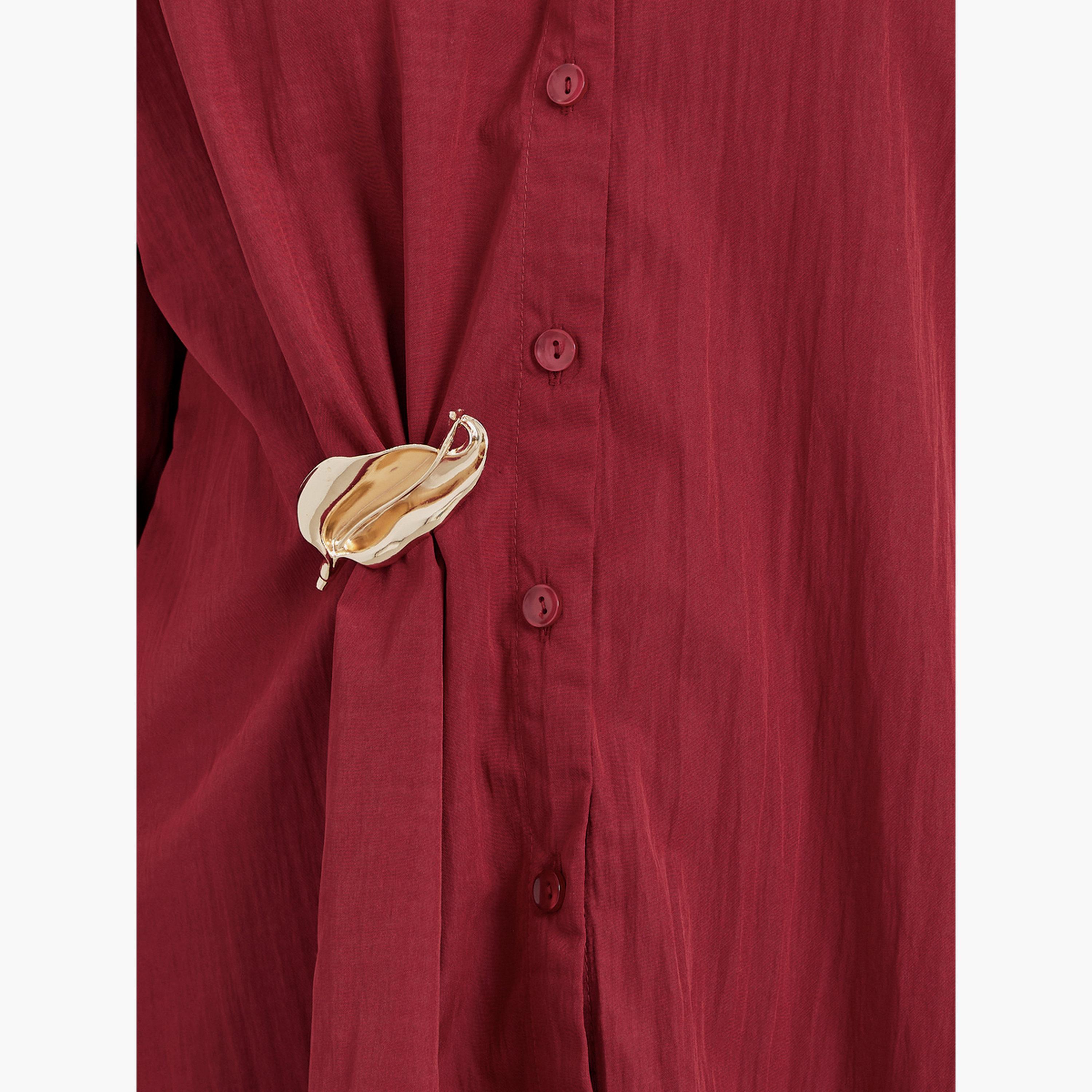 ستايلي - قميص برغندي بأزرار تصميم واسع للنساء-women-clothing-shirtsandblouses-shirts-image-3