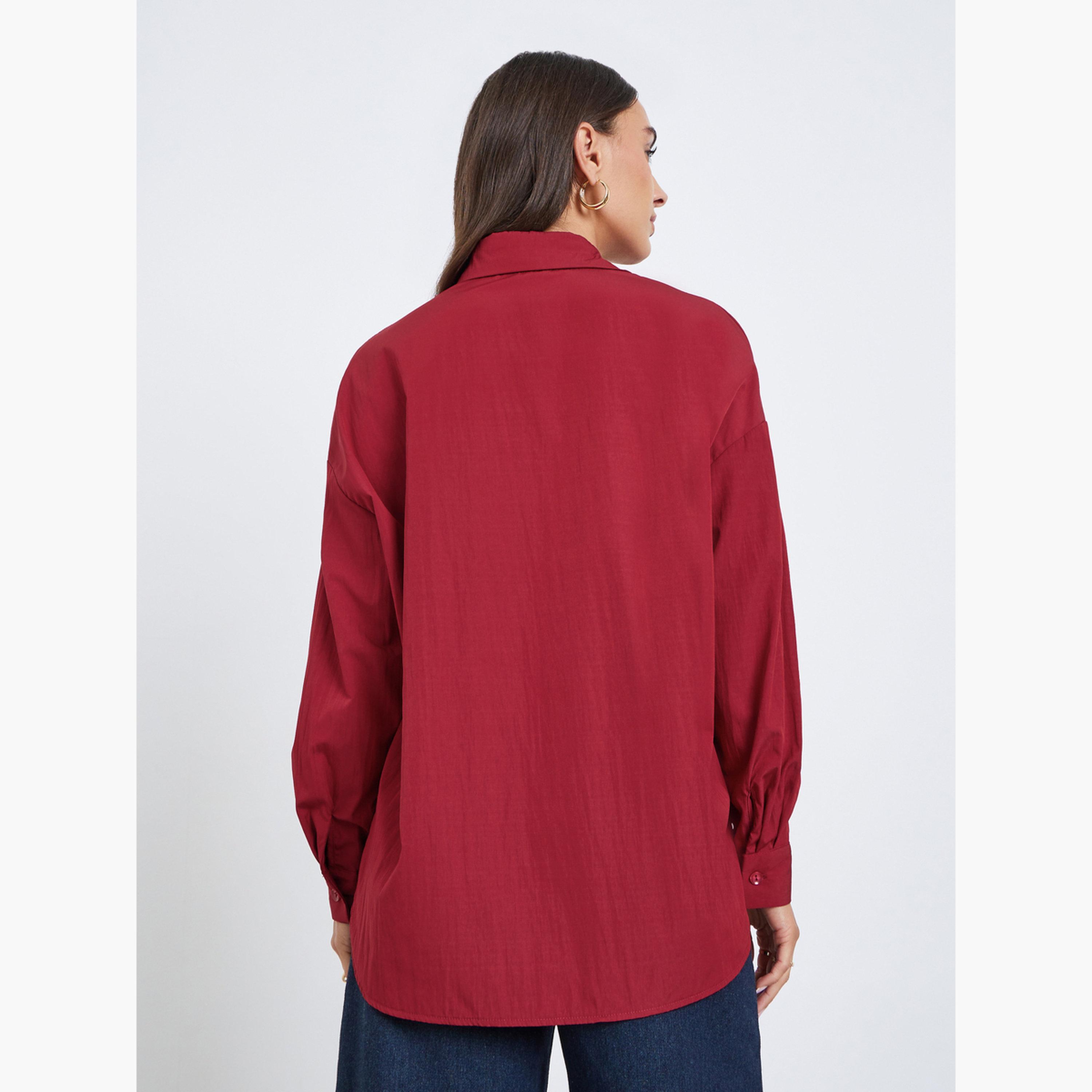 ستايلي - قميص برغندي بأزرار تصميم واسع للنساء-women-clothing-shirtsandblouses-shirts-image-4
