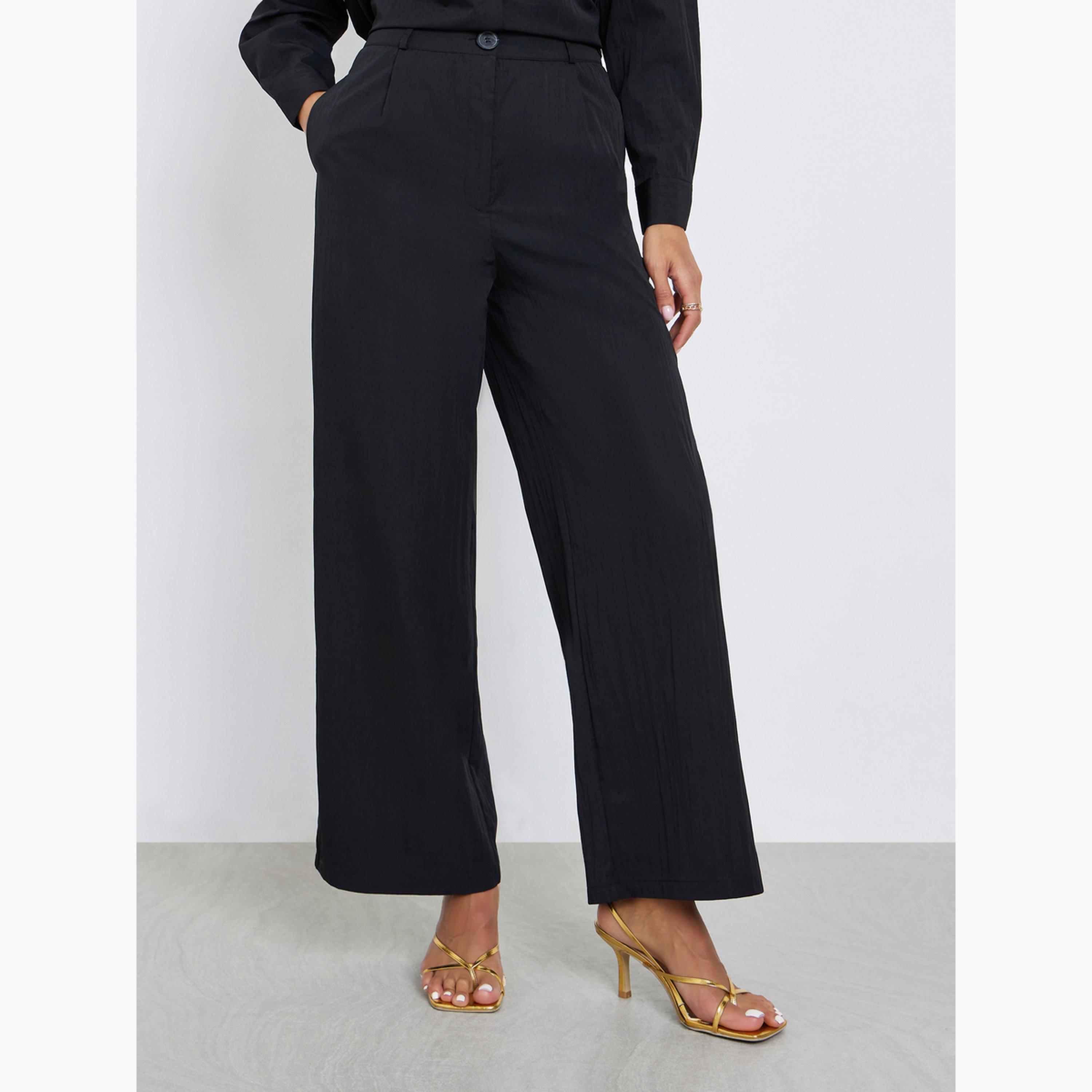 ستايلي - بنطال أسود واسع الساق مع جيوب للنساء-women-clothing-bottoms-trousers-image-1