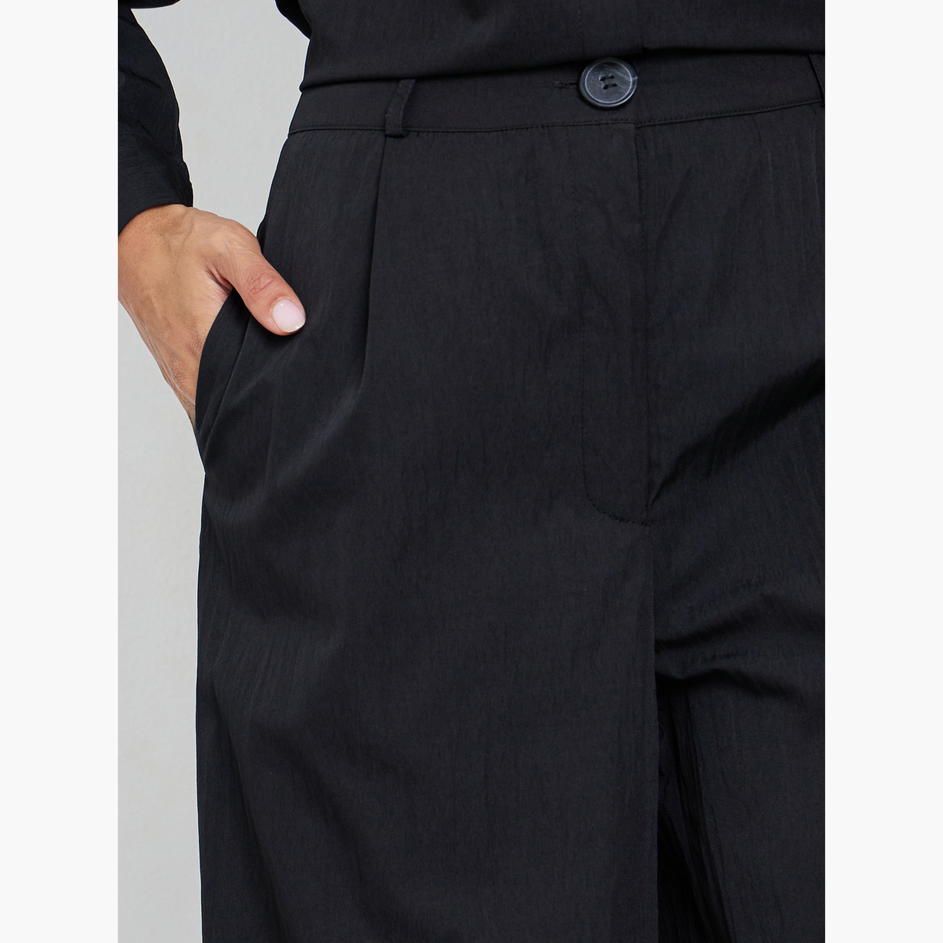 Styli Women Black Wide Leg Trousers with Pockets-women-clothing-bottoms-trousers-image-3