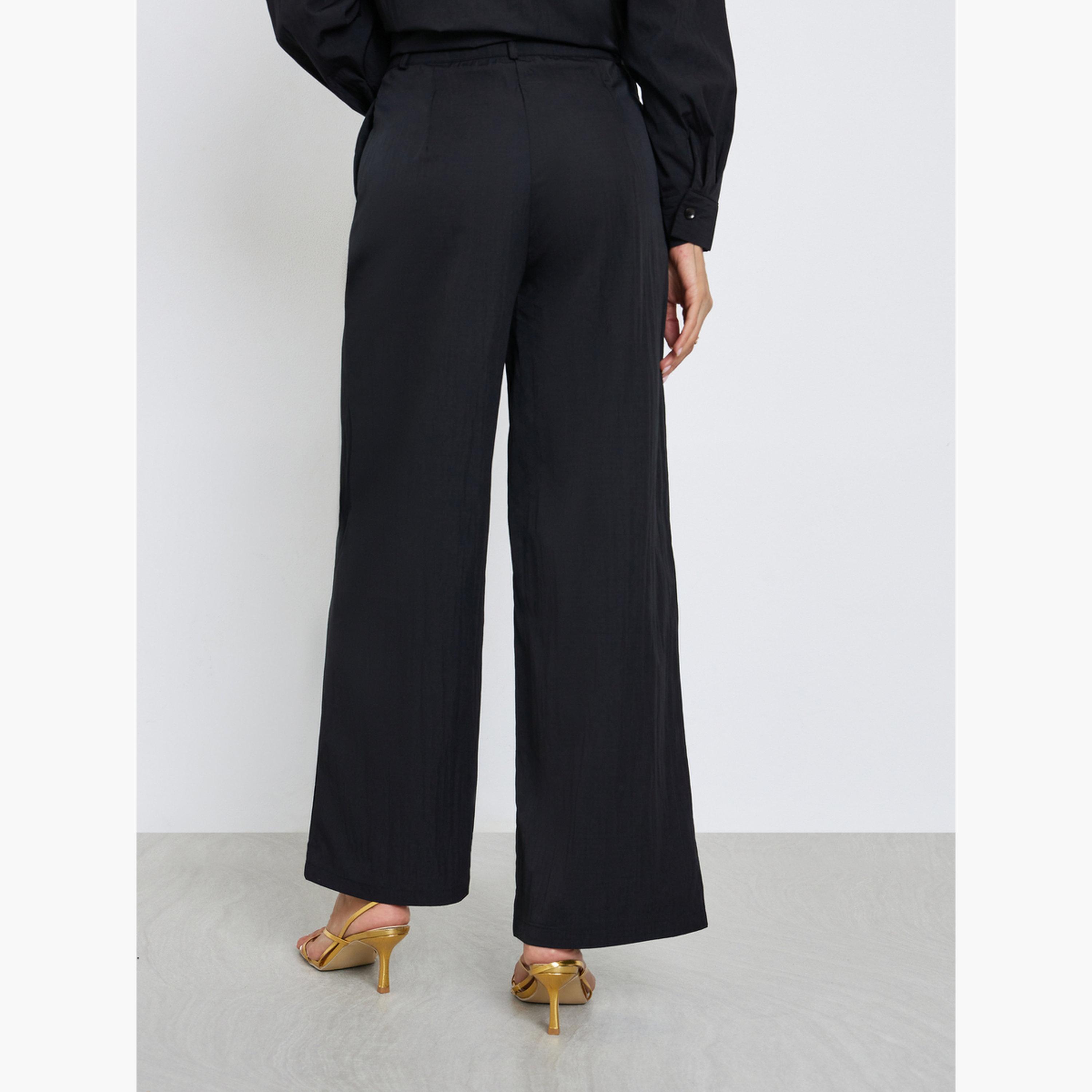 Styli Women Black Wide Leg Trousers with Pockets-women-clothing-bottoms-trousers-image-4