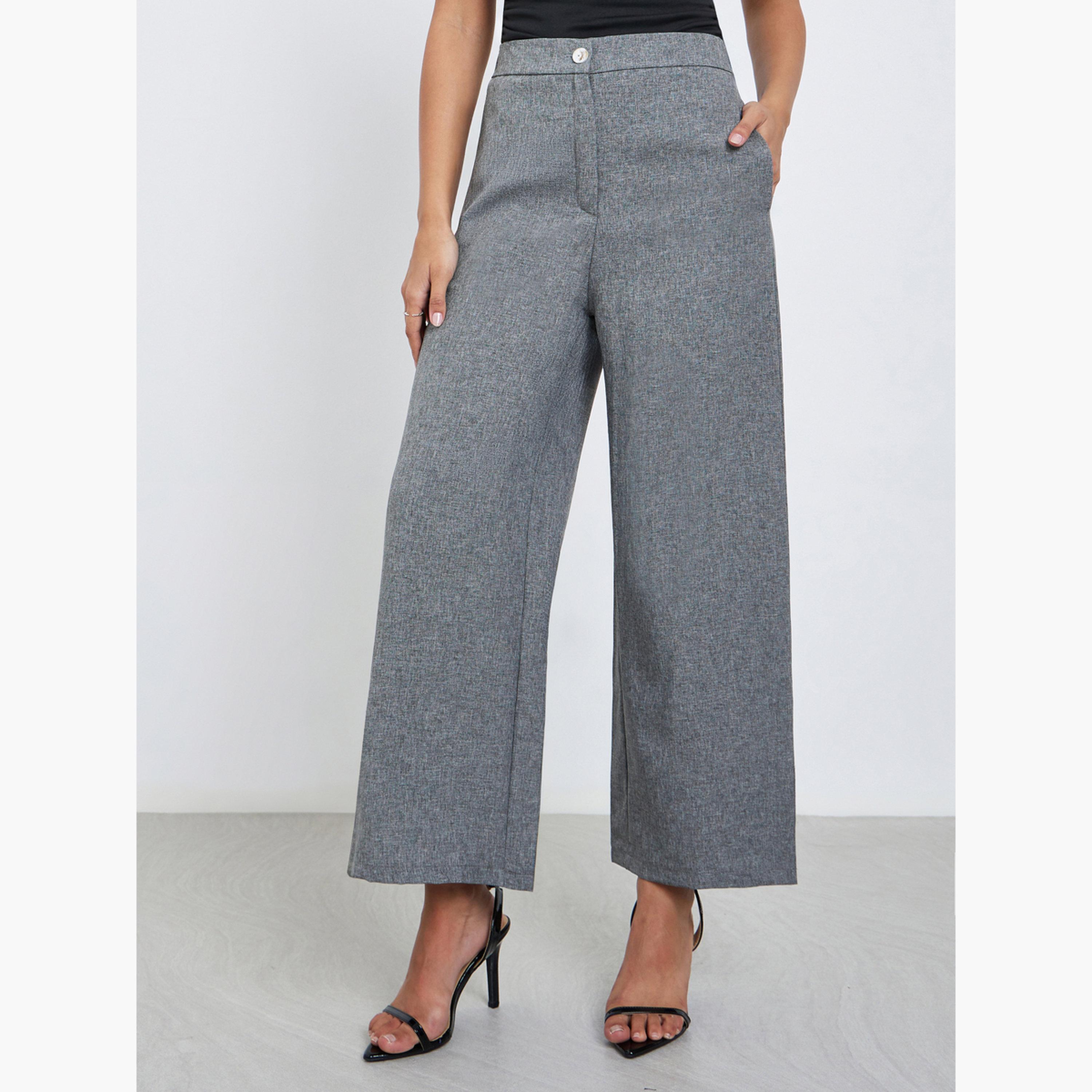 ستايلي - بنطال رمادي واسع الساق وخصر مرتفع للنساء-women-clothing-bottoms-trousers-image-1