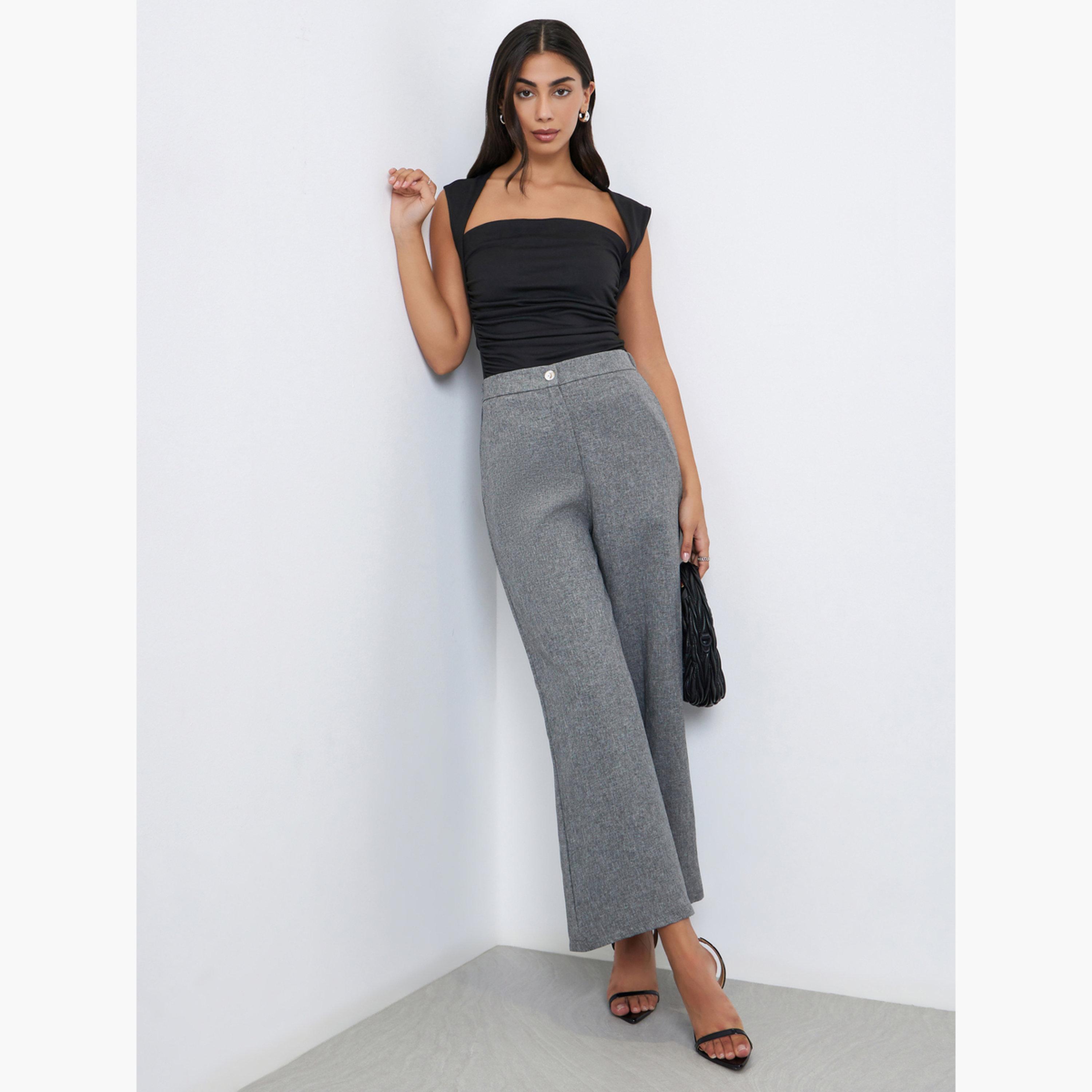 ستايلي - بنطال رمادي واسع الساق وخصر مرتفع للنساء-women-clothing-bottoms-trousers-image-2