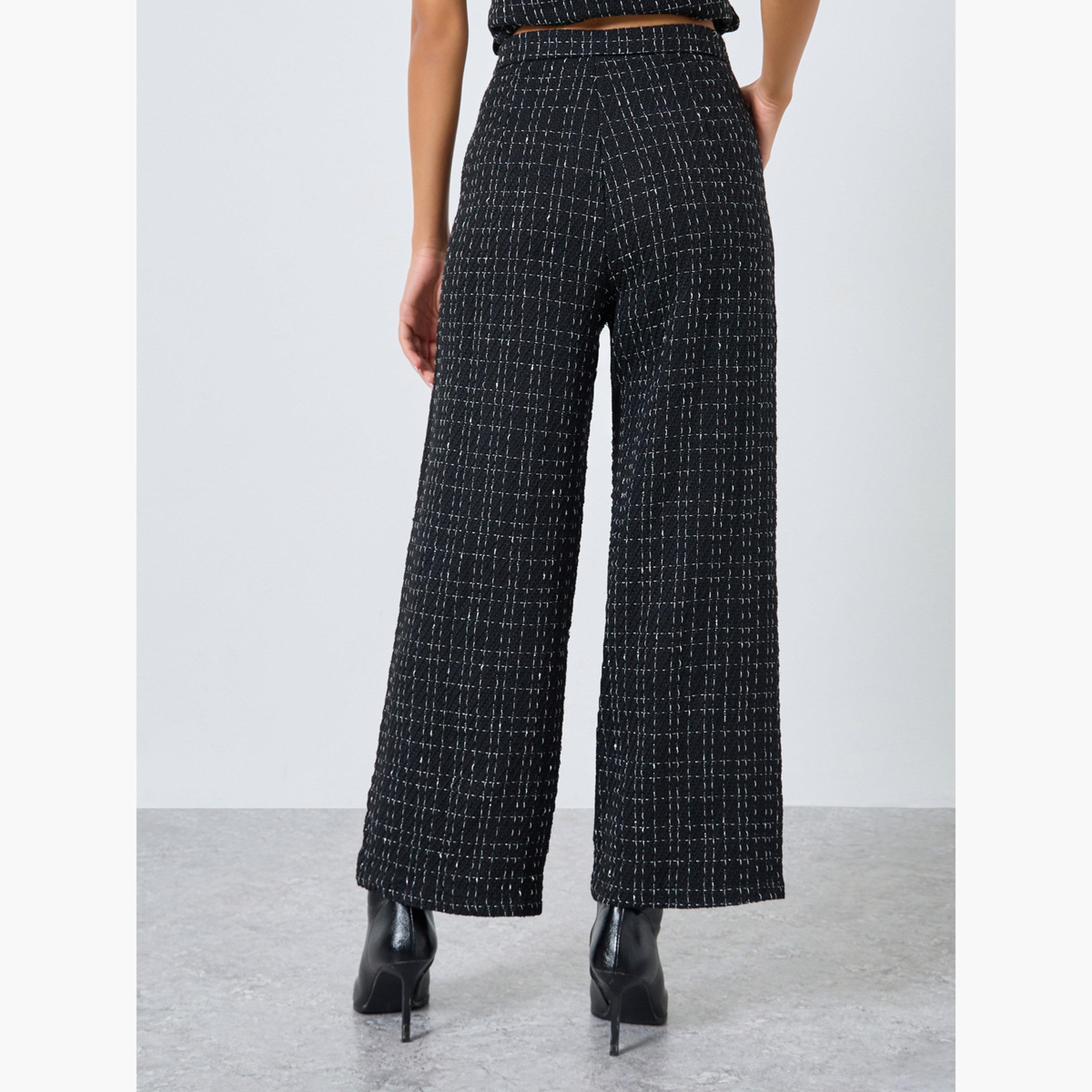 ستايلي - بنطال نسائي أسود من التويد بساق واسعة-women-clothing-bottoms-trousers-image-4