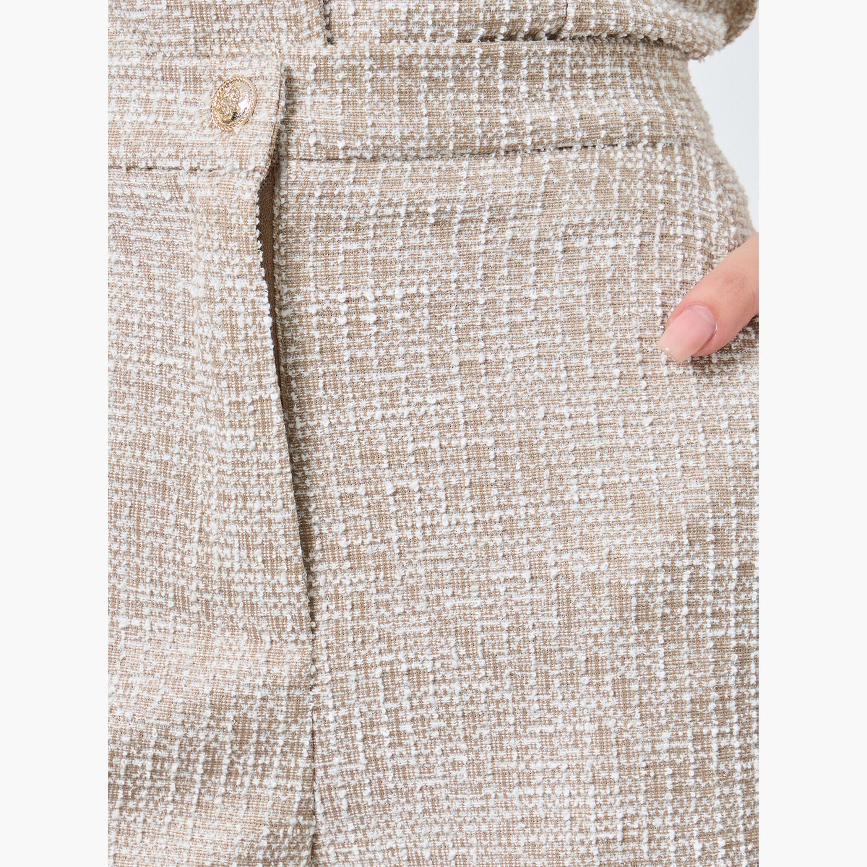 ستايلي - بنطال نسائي واسع الساق من التويد لون بيج مع حلقات للحزام-women-clothing-bottoms-trousers-image-3