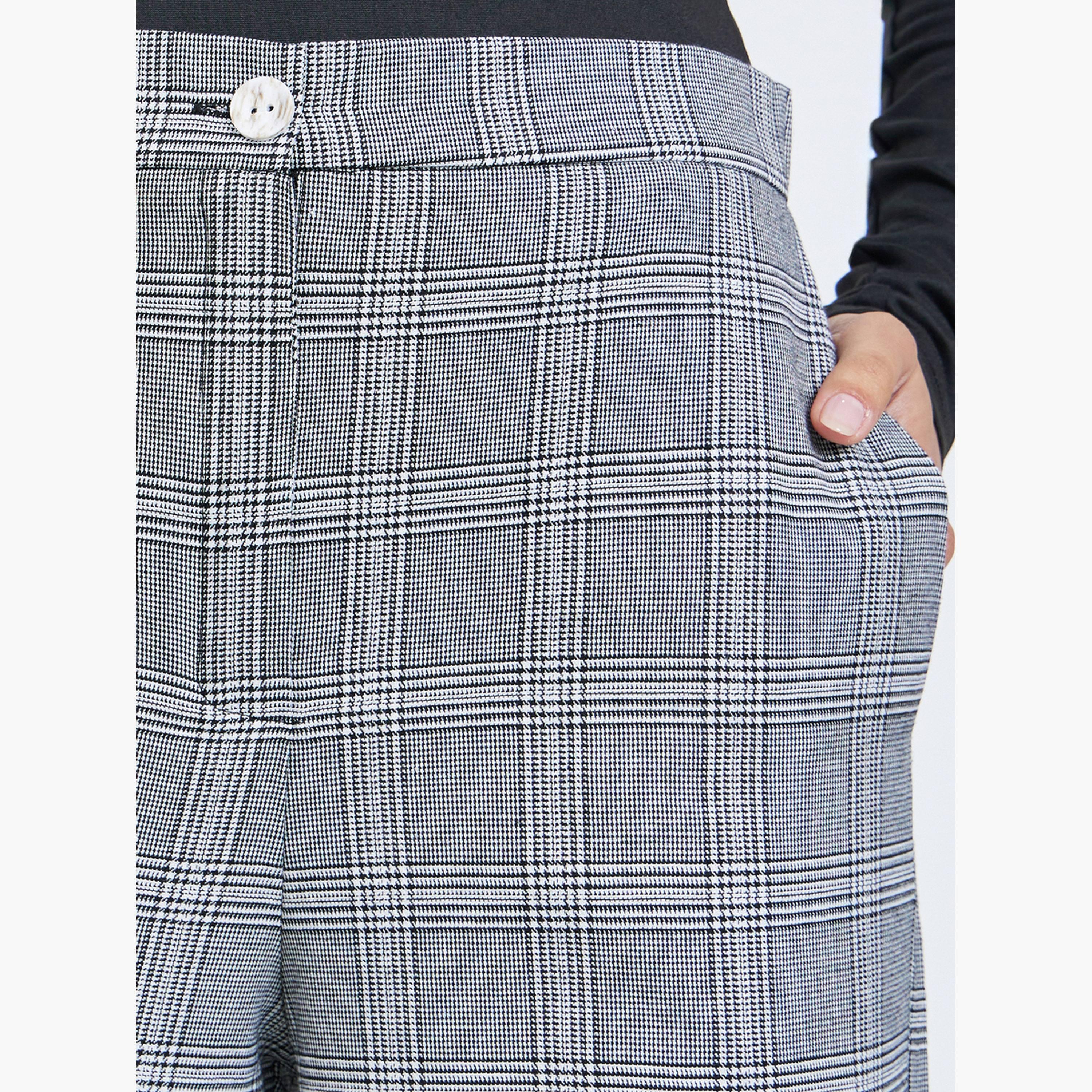 Styli Women Grey Checked Wide Leg Trousers-women-clothing-bottoms-trousers-image-3