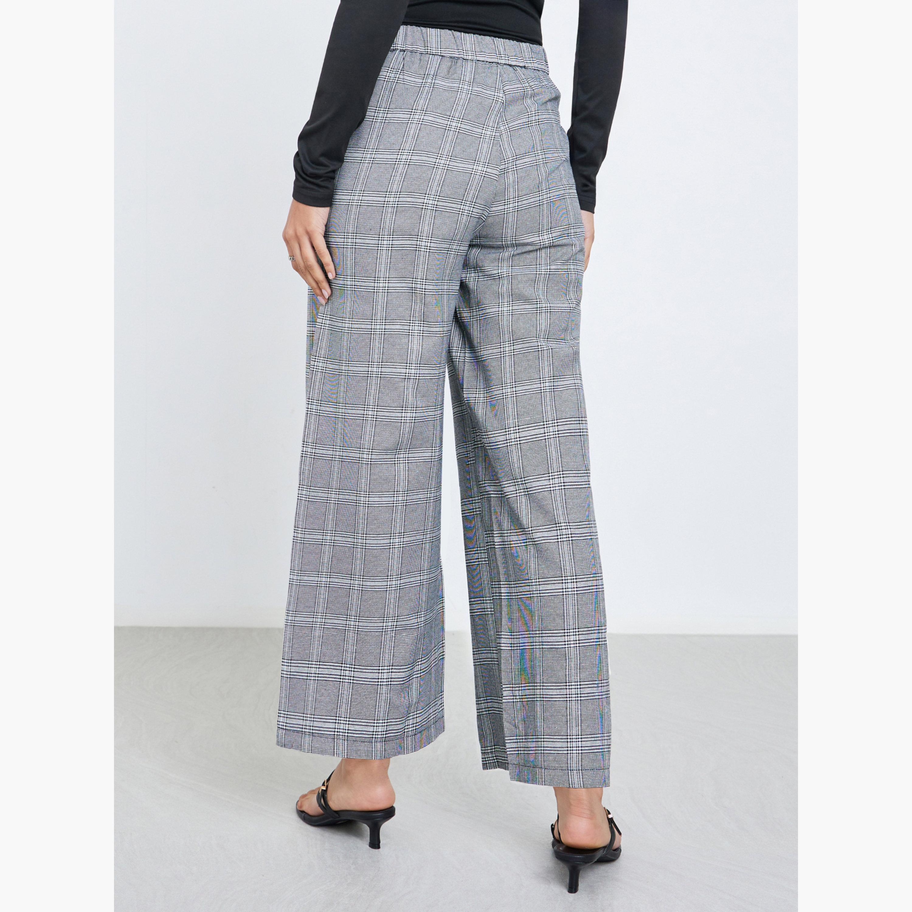 Styli Women Grey Checked Wide Leg Trousers-women-clothing-bottoms-trousers-image-4