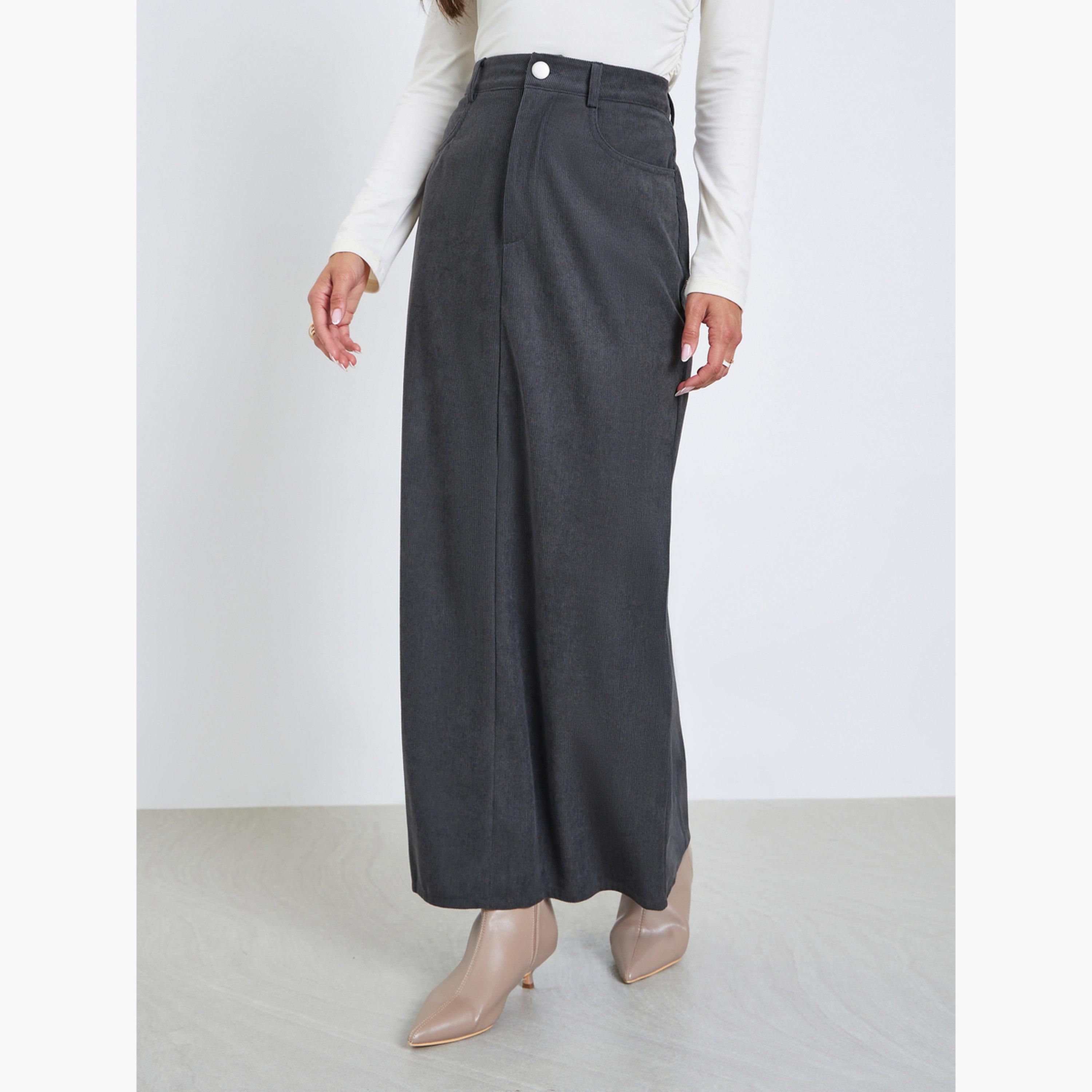 ستايلي - تنورة ماكسي مخملية بفتحة خلفية للنساء-women-clothing-bottoms-skirts-image-1