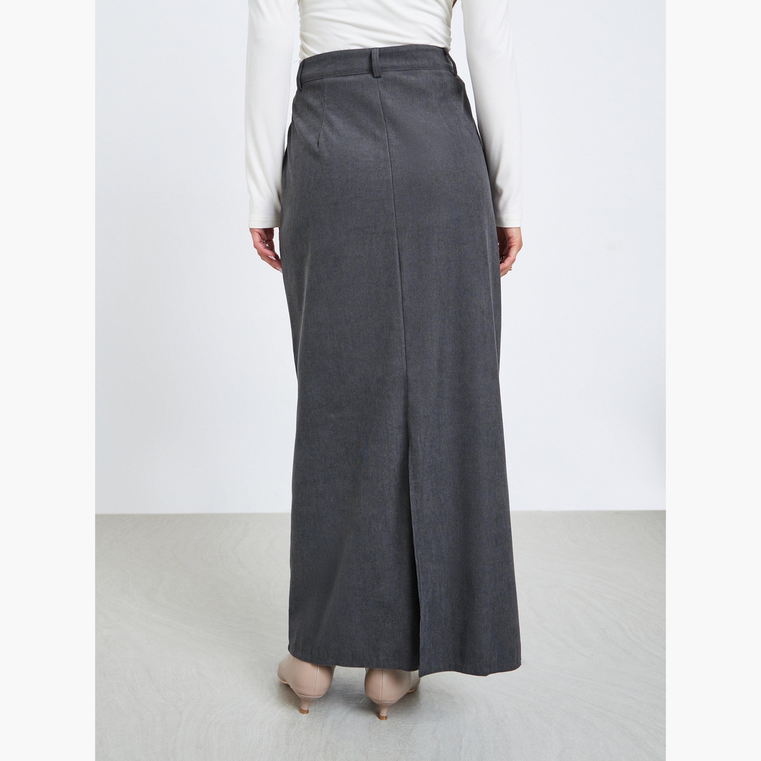 ستايلي - تنورة ماكسي مخملية بفتحة خلفية للنساء-women-clothing-bottoms-skirts-image-4