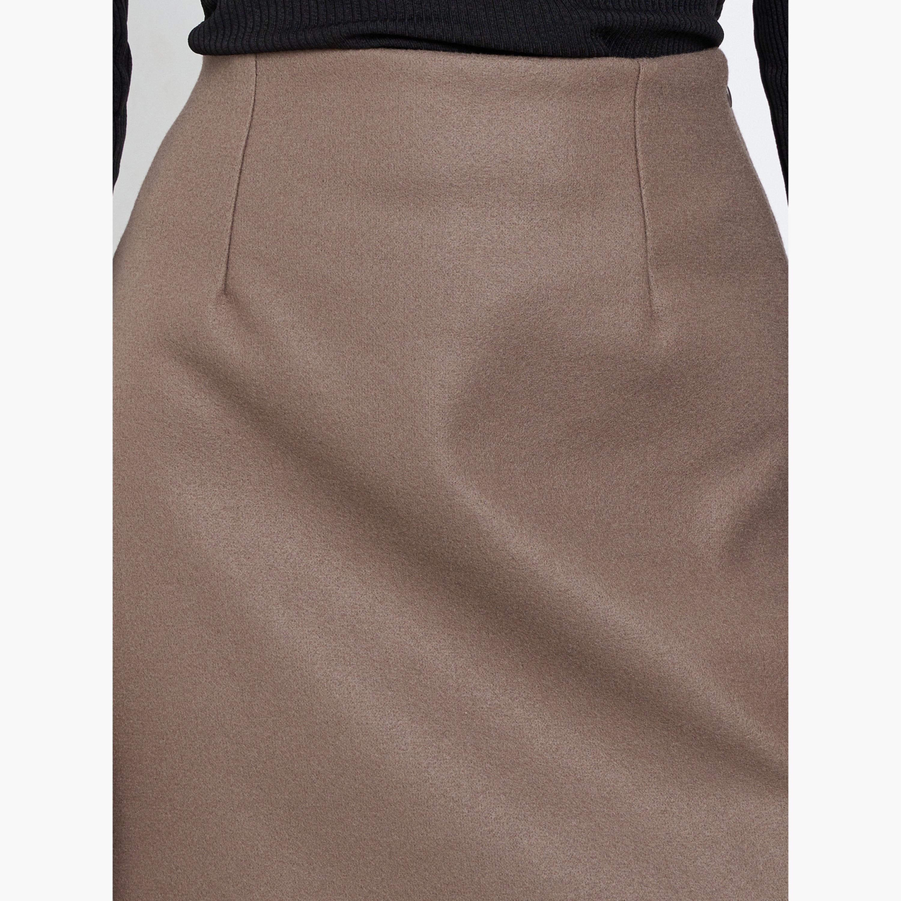 ستايلي - تنورة بنية اللون من الصوف العادي بقصّة متوسطة الطول وواسعة من الأسفل للنساء-women-clothing-bottoms-skirts-image-3