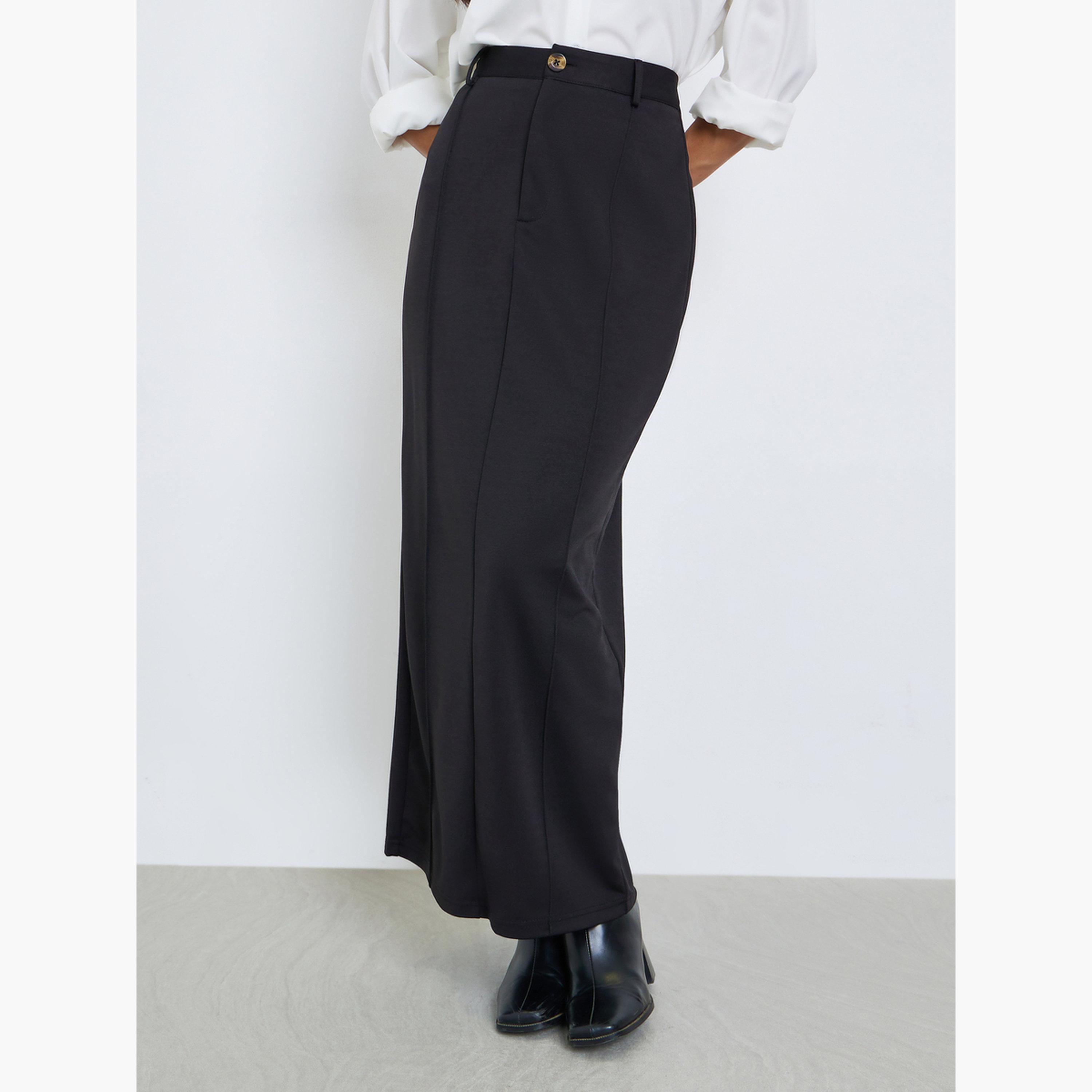Styli Black Twill Maxi Skirt-women-clothing-bottoms-skirts-image-1