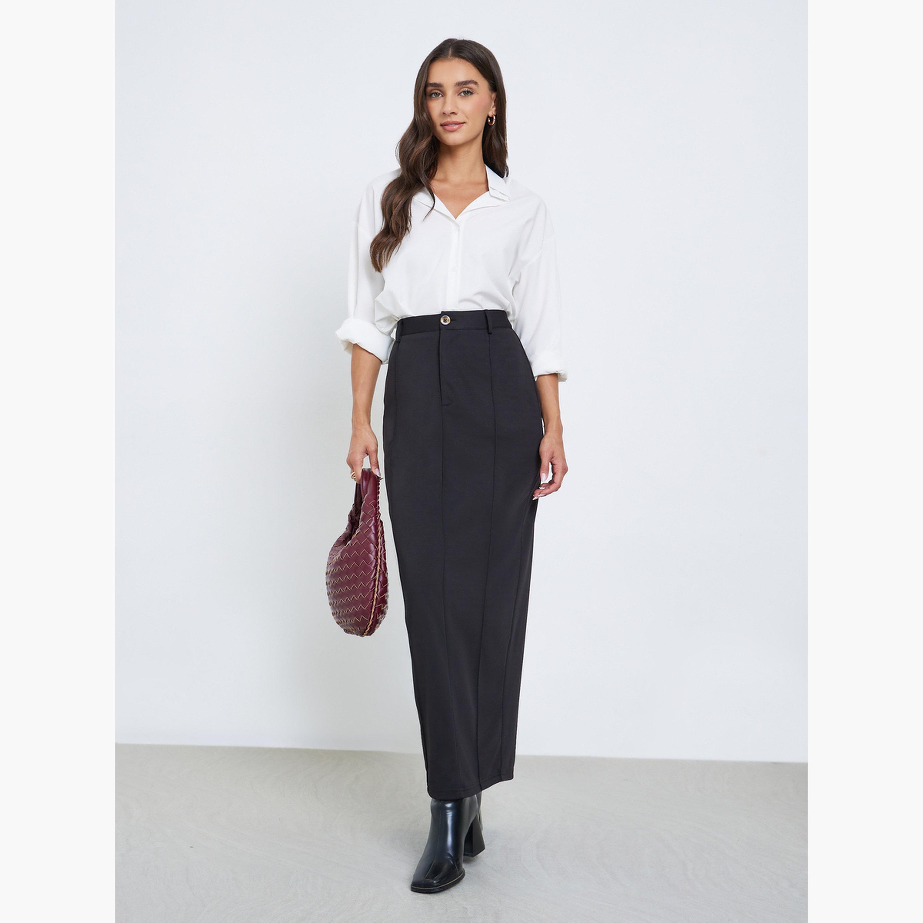 ستايلي - تنورة ماكسي سوداء من قماش التويل-women-clothing-bottoms-skirts-image-2