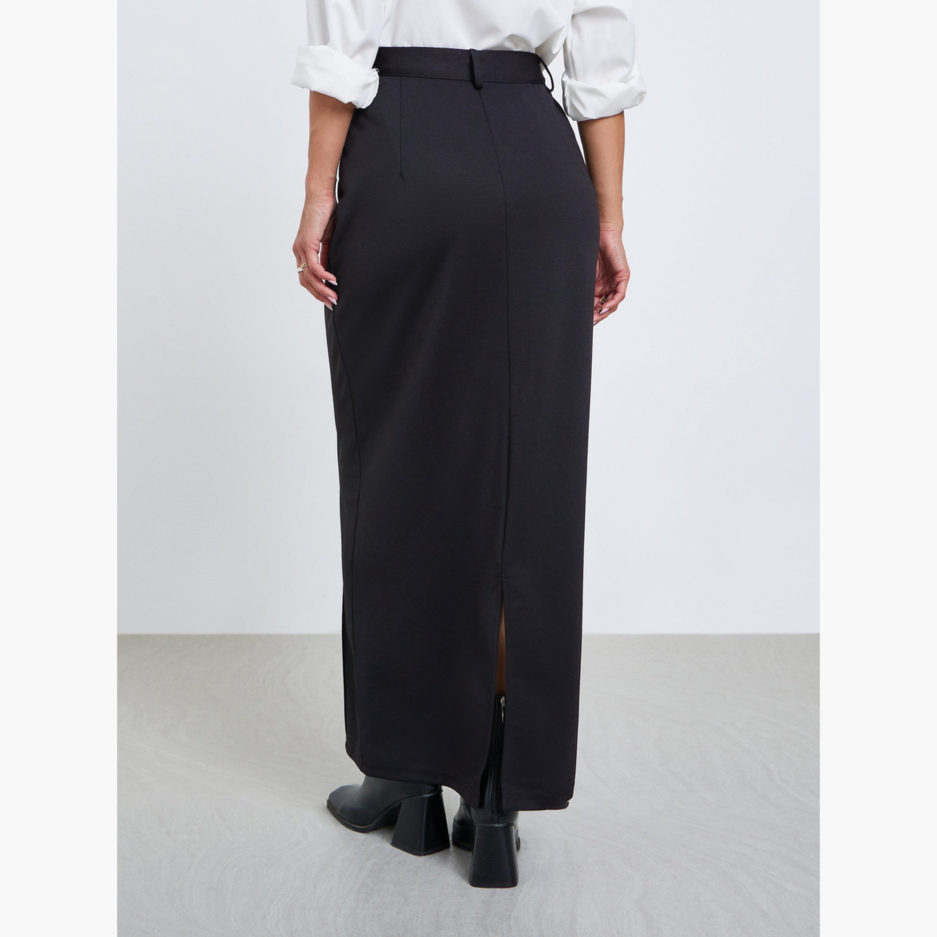 ستايلي - تنورة ماكسي سوداء من قماش التويل-women-clothing-bottoms-skirts-image-4