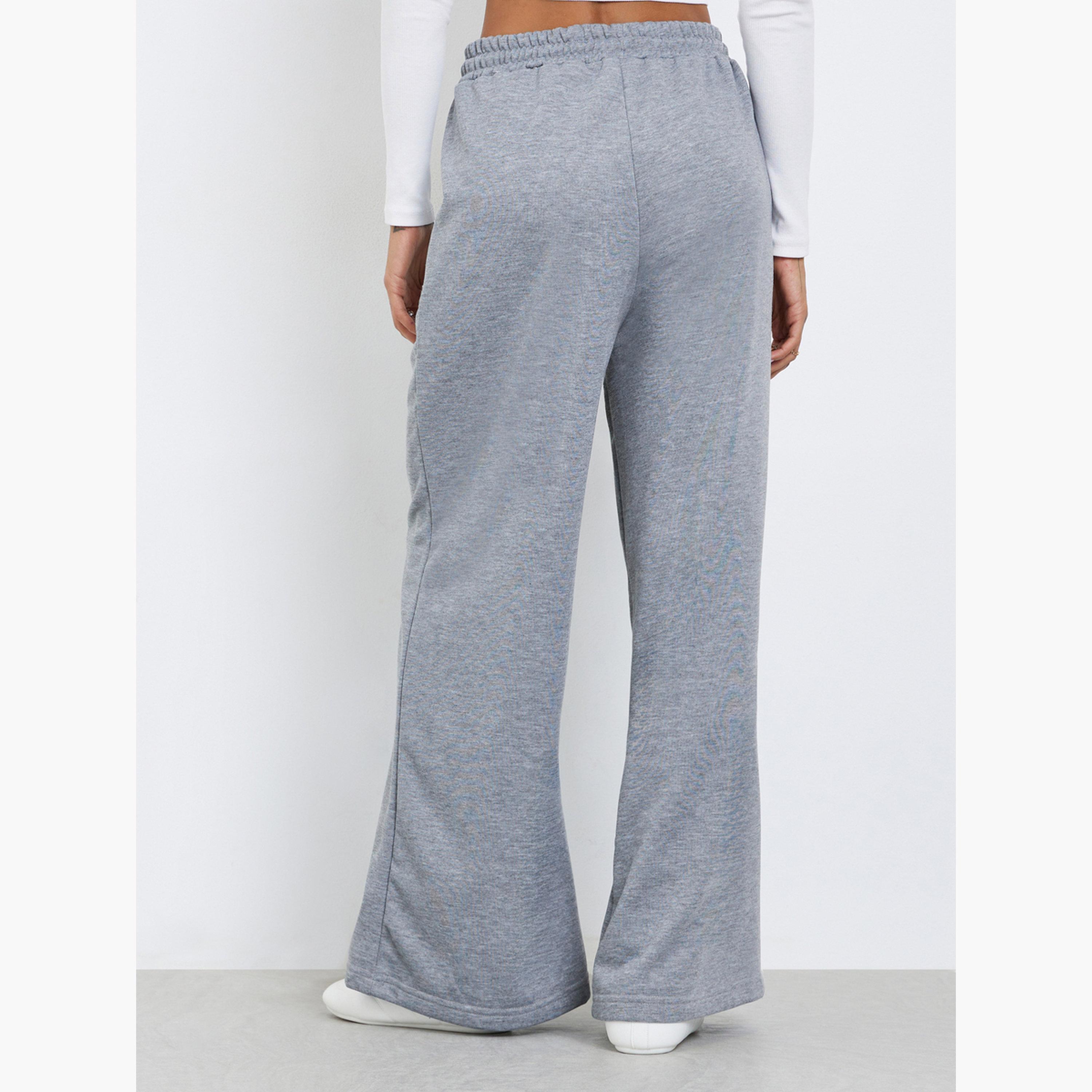 ستايلي - بنطال رياضي رمادي سادة واسع الساق مع خصر برباط للنساء-women-clothing-bottoms-joggers-image-4