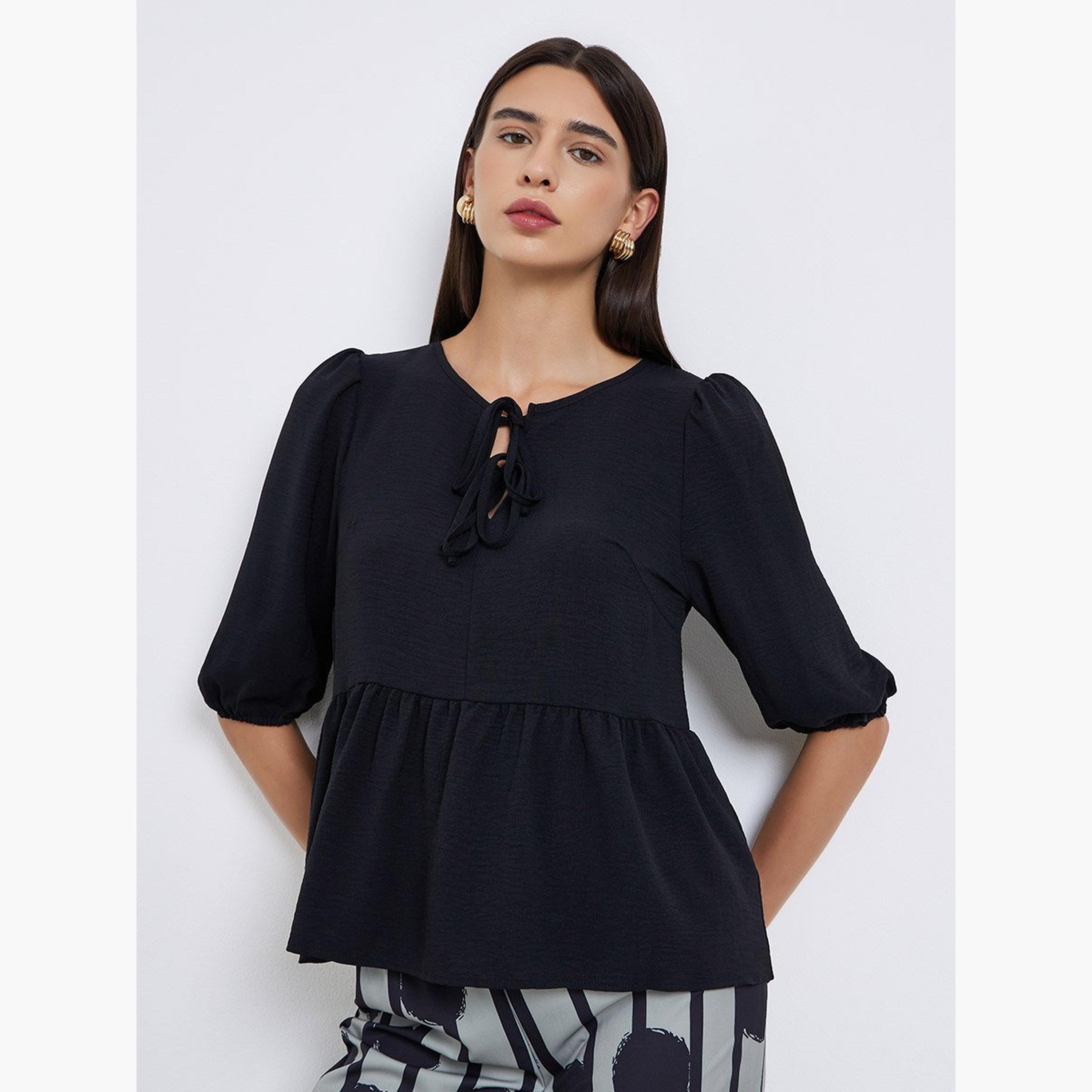 Take Two Black Ruffle Hem Top and Striped Polka Dot Pants Co-Ords-women-clothing-coordsets-image-2