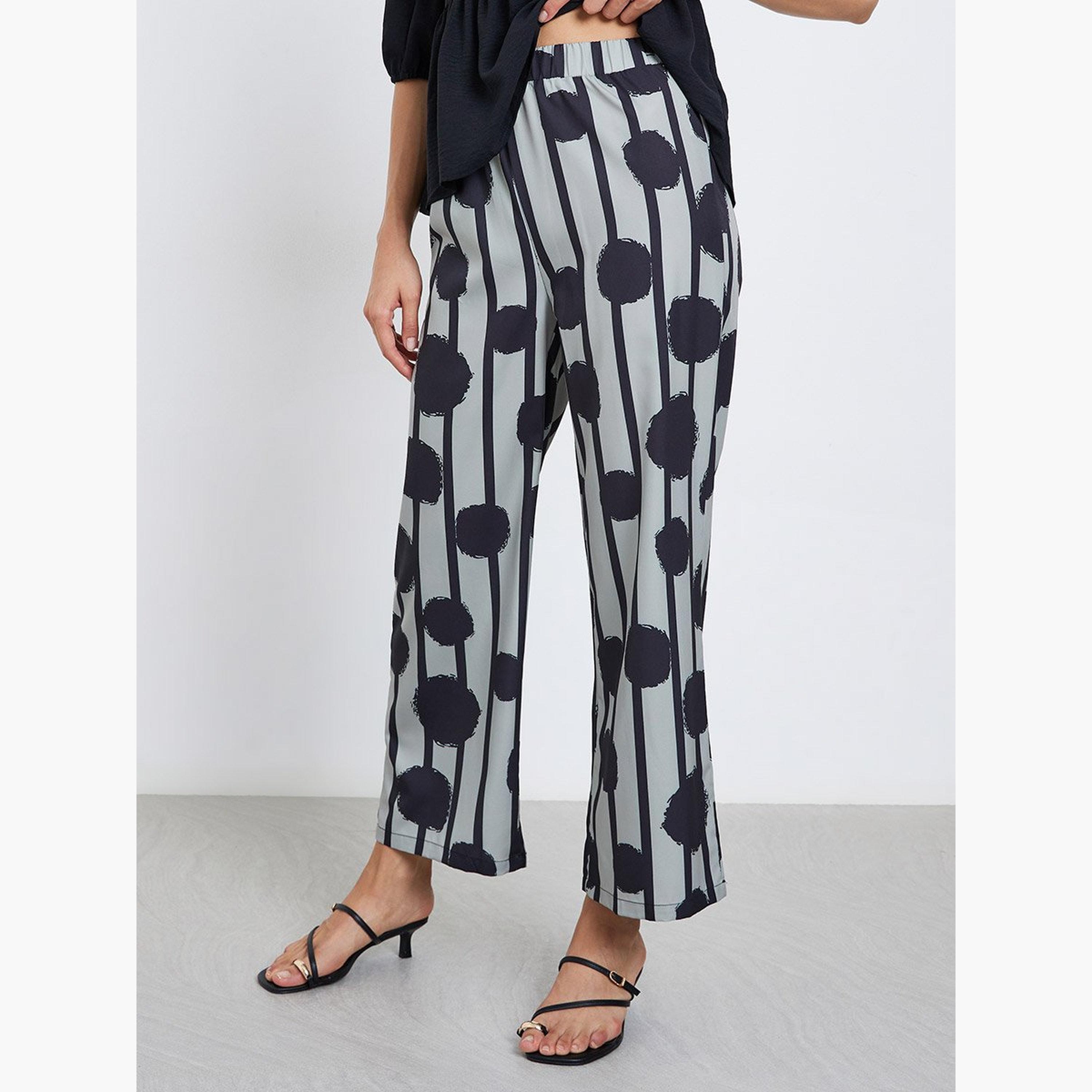 Take Two Black Ruffle Hem Top and Striped Polka Dot Pants Co-Ords-women-clothing-coordsets-image-4
