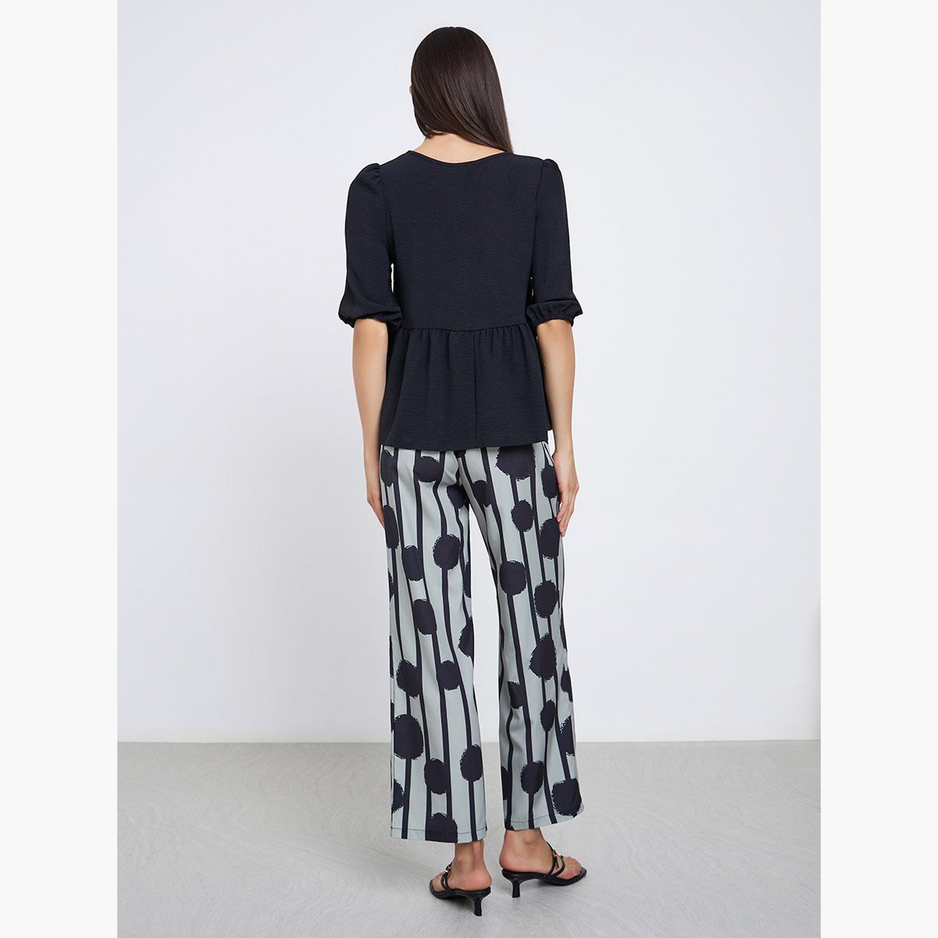 Take Two Black Ruffle Hem Top and Striped Polka Dot Pants Co-Ords-women-clothing-coordsets-image-5