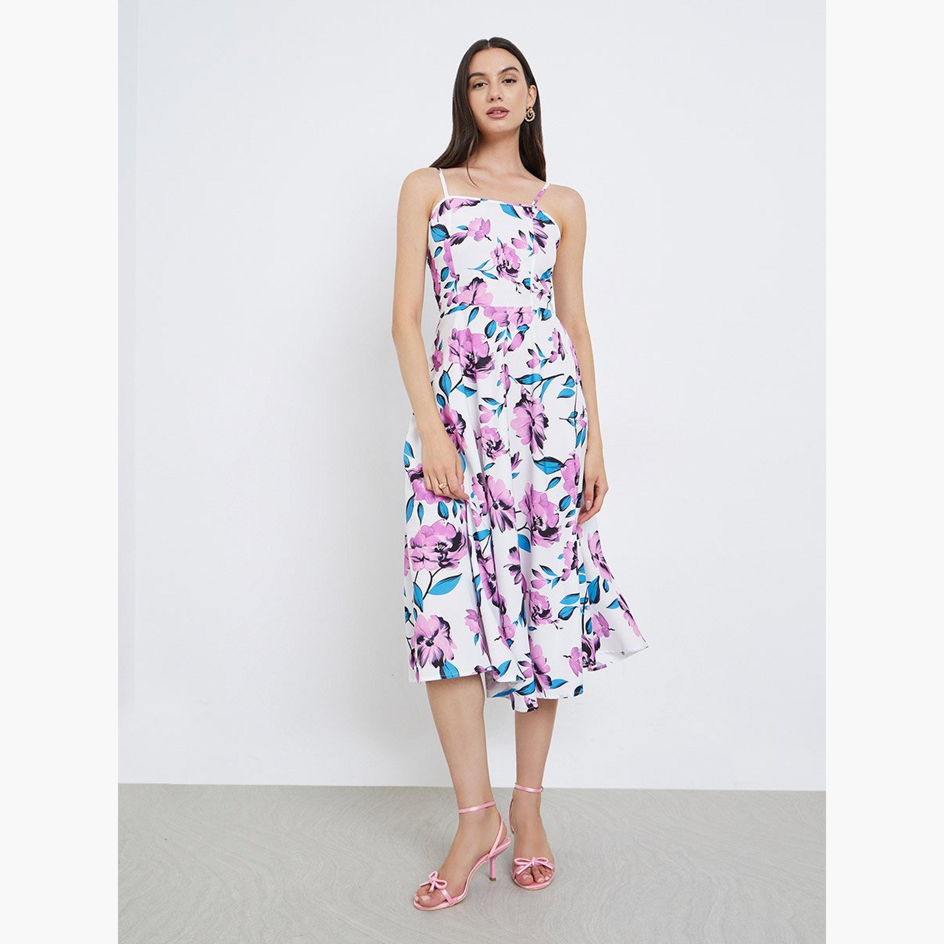 تيك تو - فستان كامي بطبعة زهور مع كارديغان مضلع-women-clothing-coordsets-image-3