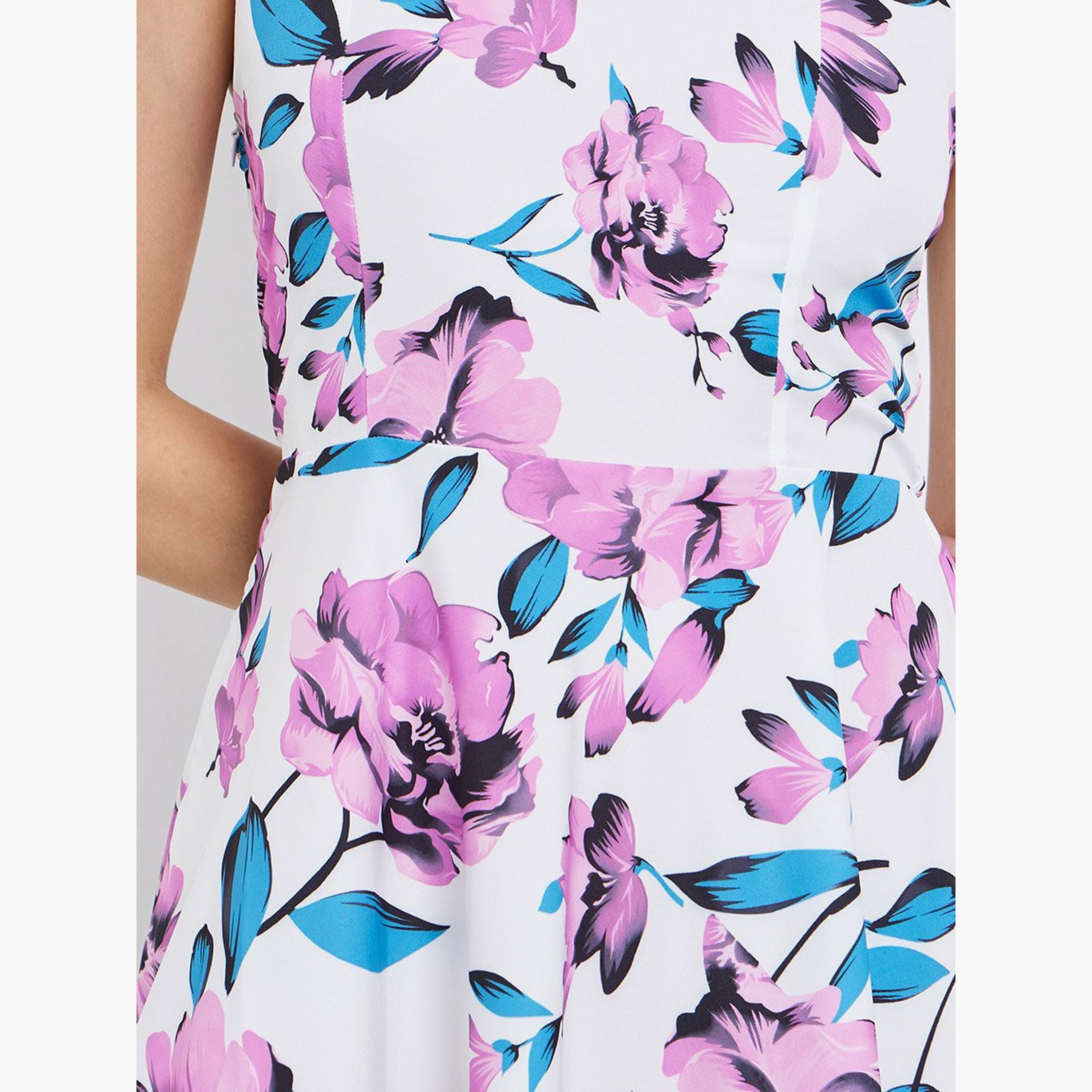 تيك تو - فستان كامي بطبعة زهور مع كارديغان مضلع-women-clothing-coordsets-image-4