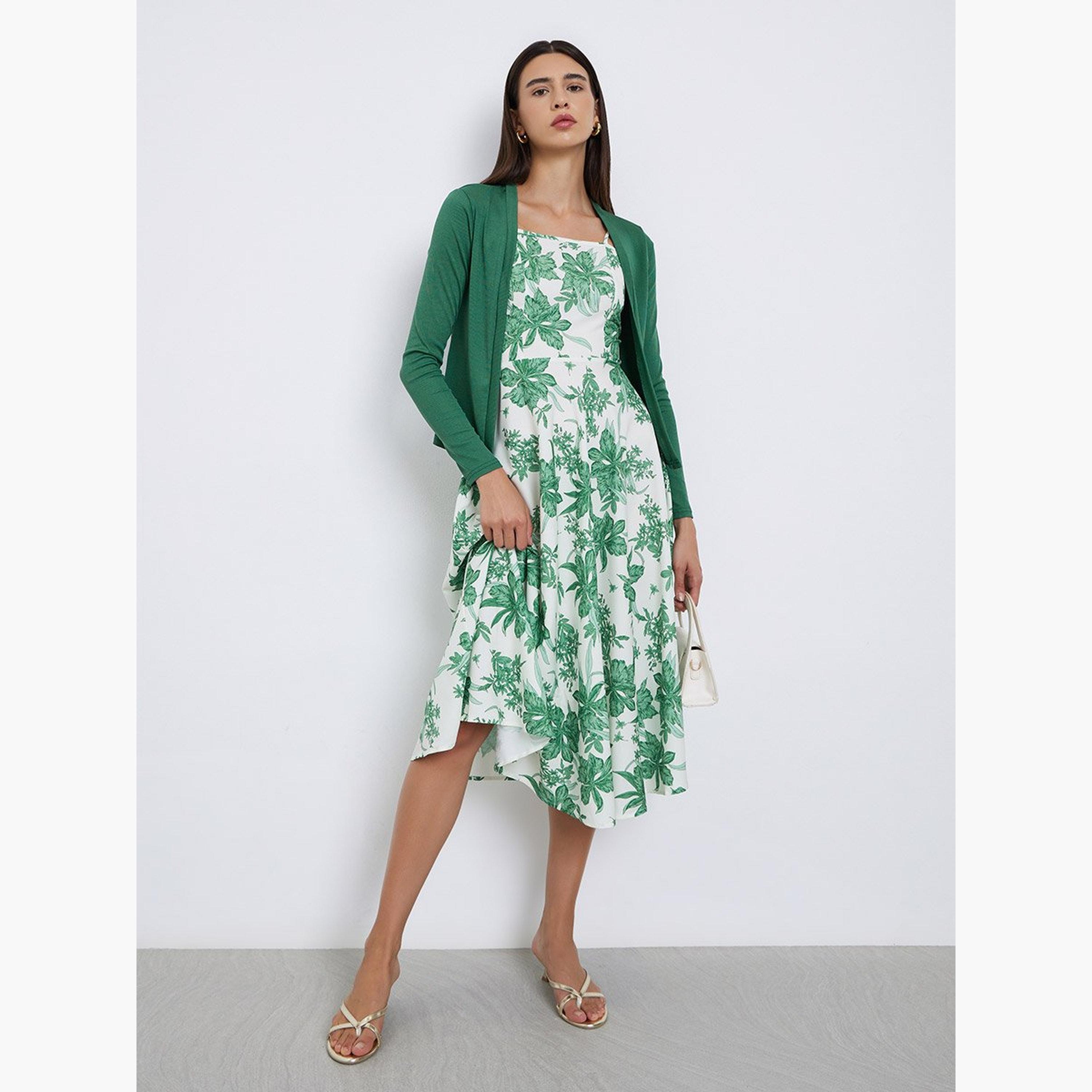 تيك تو - فستان كامي بطبعة زهور مع كارديغان مضلع-women-clothing-coordsets-image-1