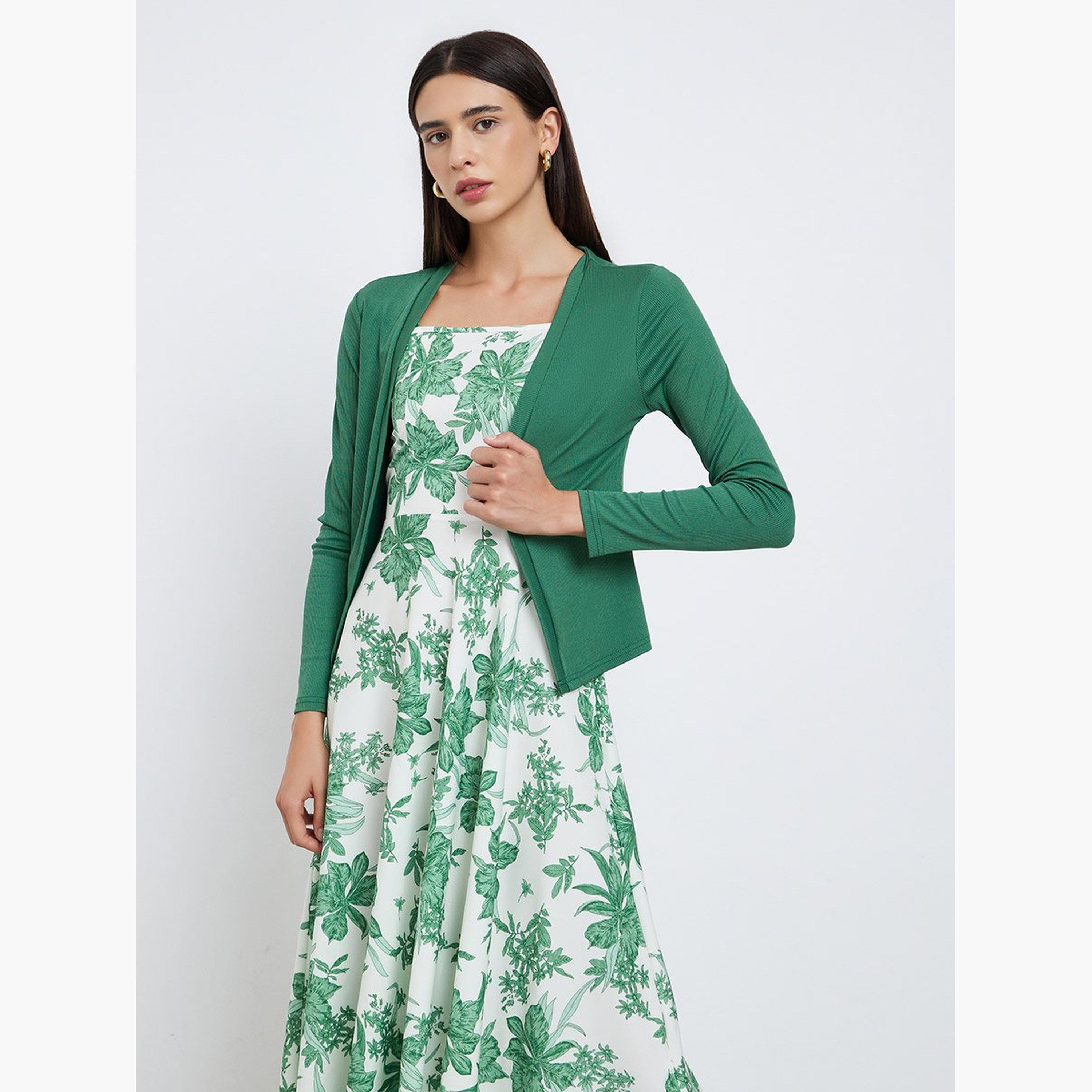 تيك تو - فستان كامي بطبعة زهور مع كارديغان مضلع-women-clothing-coordsets-image-2
