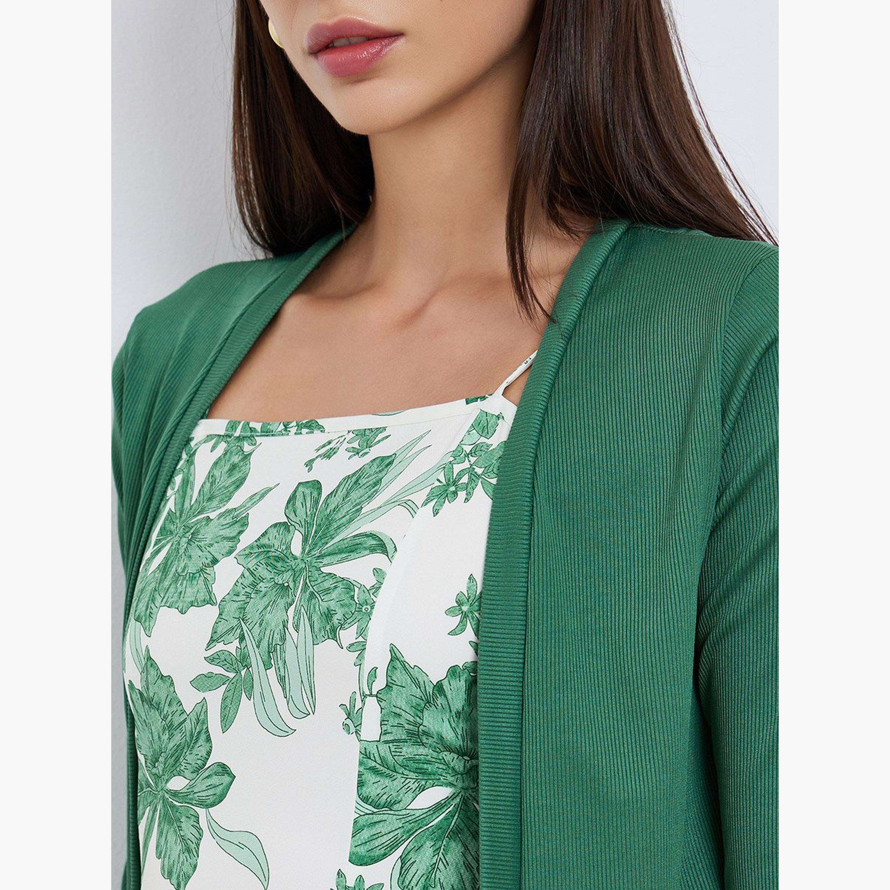 تيك تو - فستان كامي بطبعة زهور مع كارديغان مضلع-women-clothing-coordsets-image-3