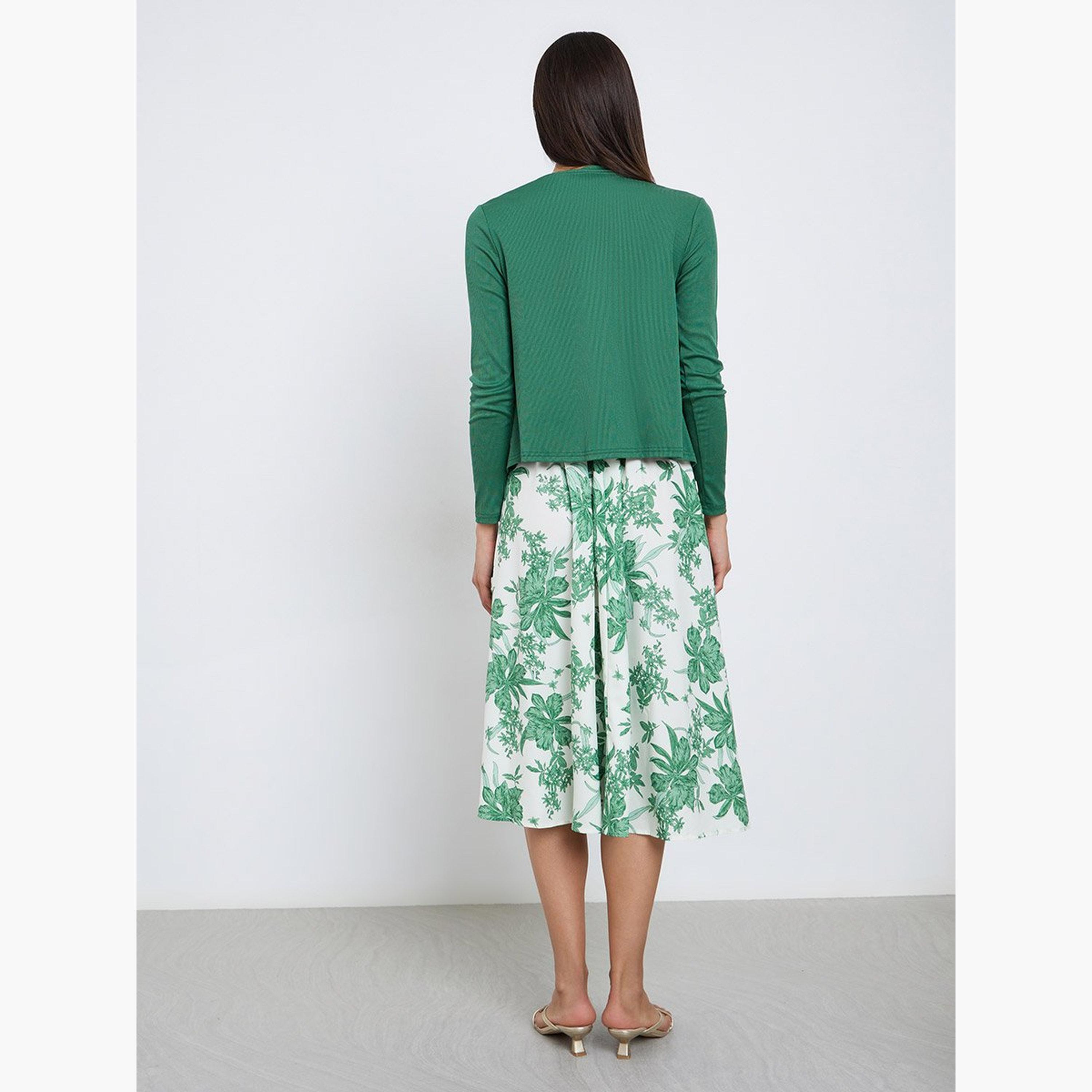 تيك تو - فستان كامي بطبعة زهور مع كارديغان مضلع-women-clothing-coordsets-image-5