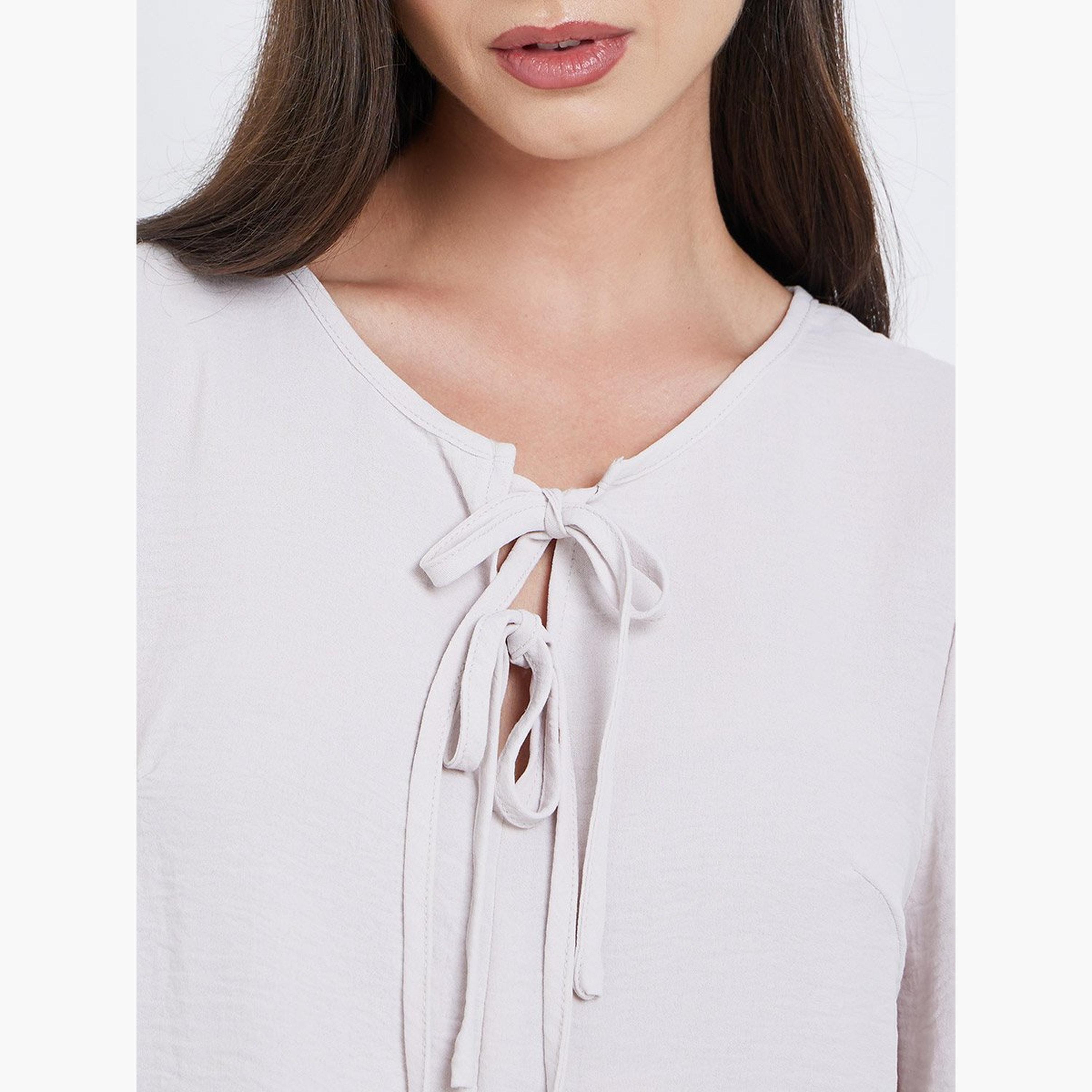 تيك تو - طقم من بلوزة بحافة مكشكشة وبنطال مطبوع بالكامل-women-clothing-coordsets-image-3