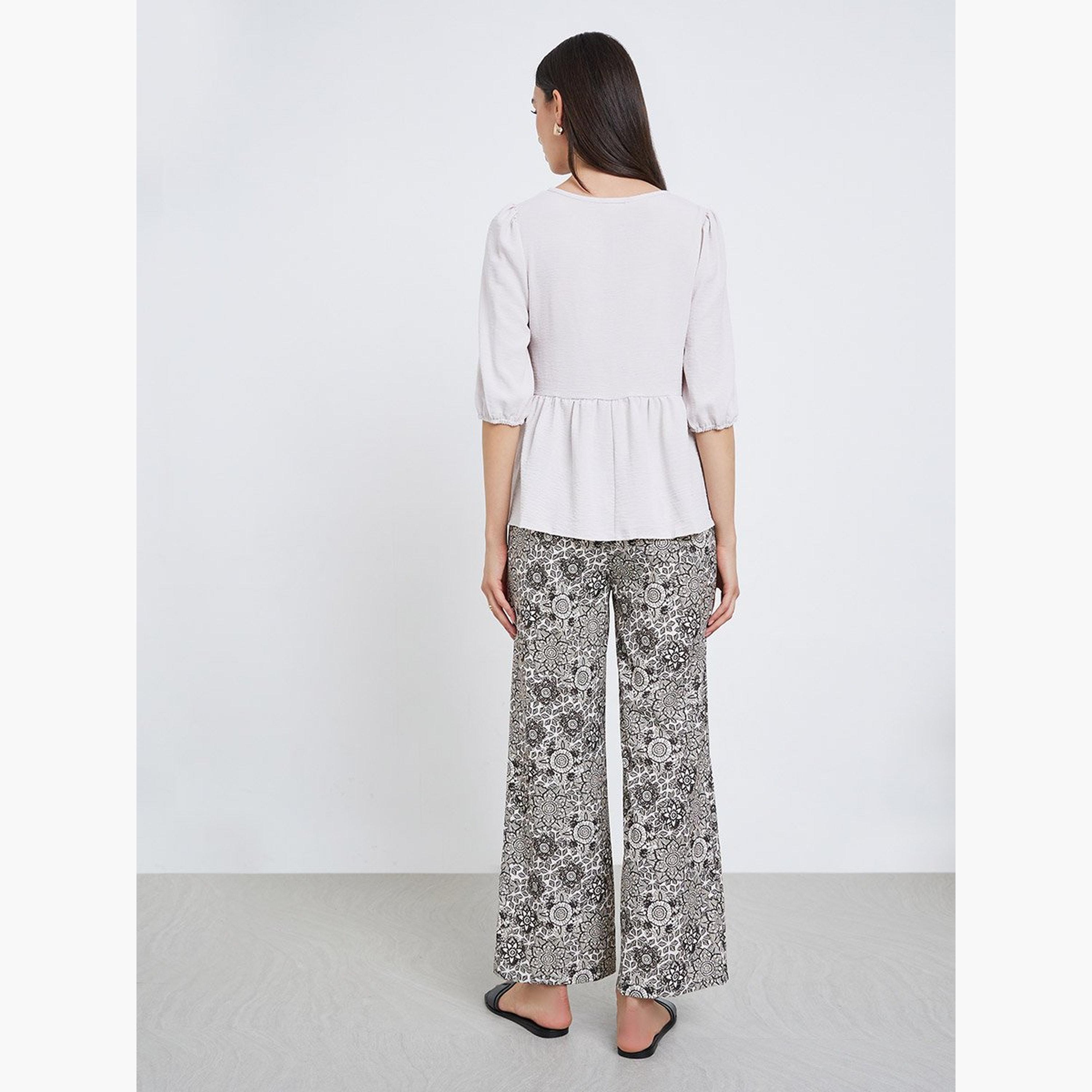 Take Two Ruffle Hem Tops and All-Over Printed Pants Set-women-clothing-coordsets-image-5