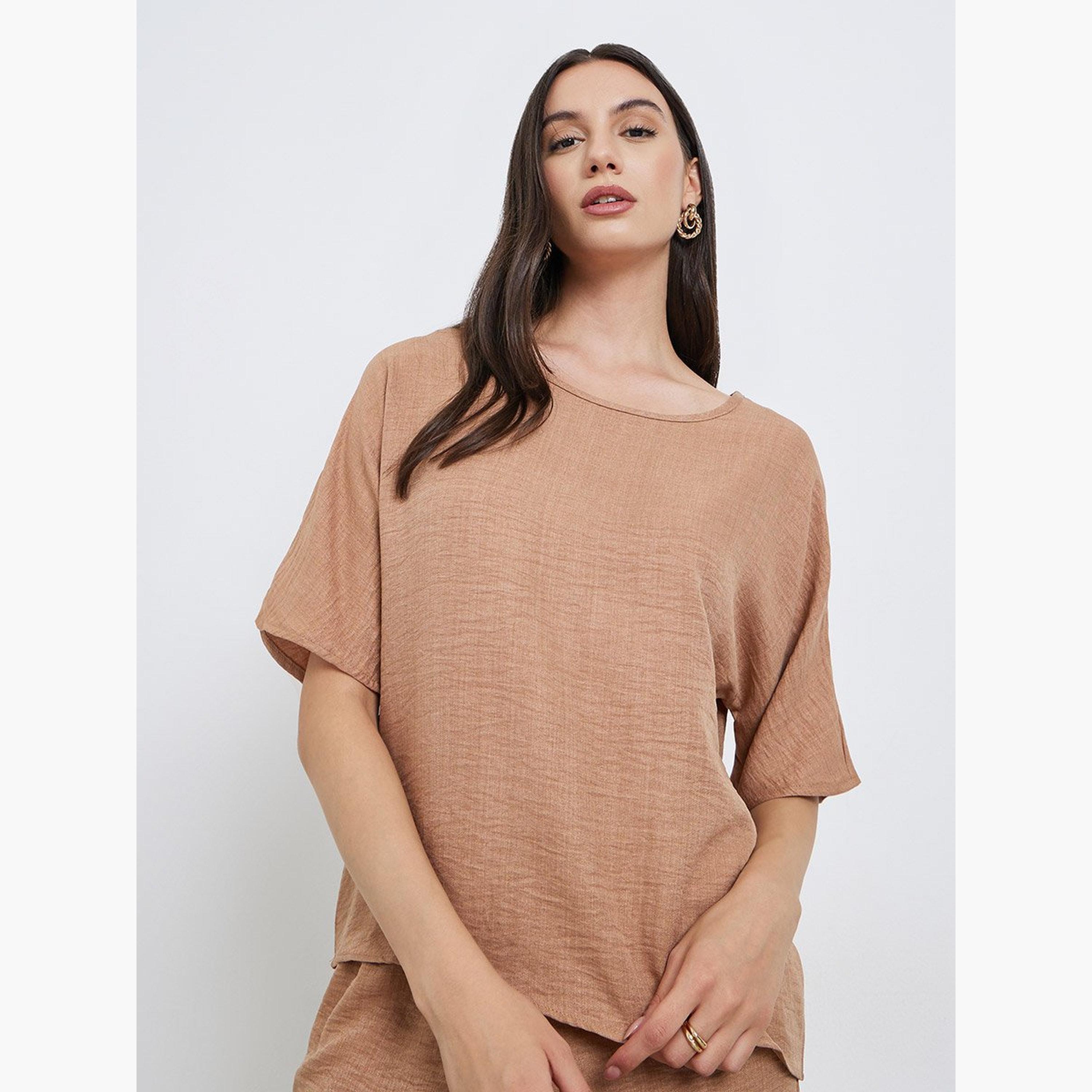 Take Two Brown Short Sleeve Top and 3/4 Length Pants Co-Ords-women-clothing-coordsets-image-2