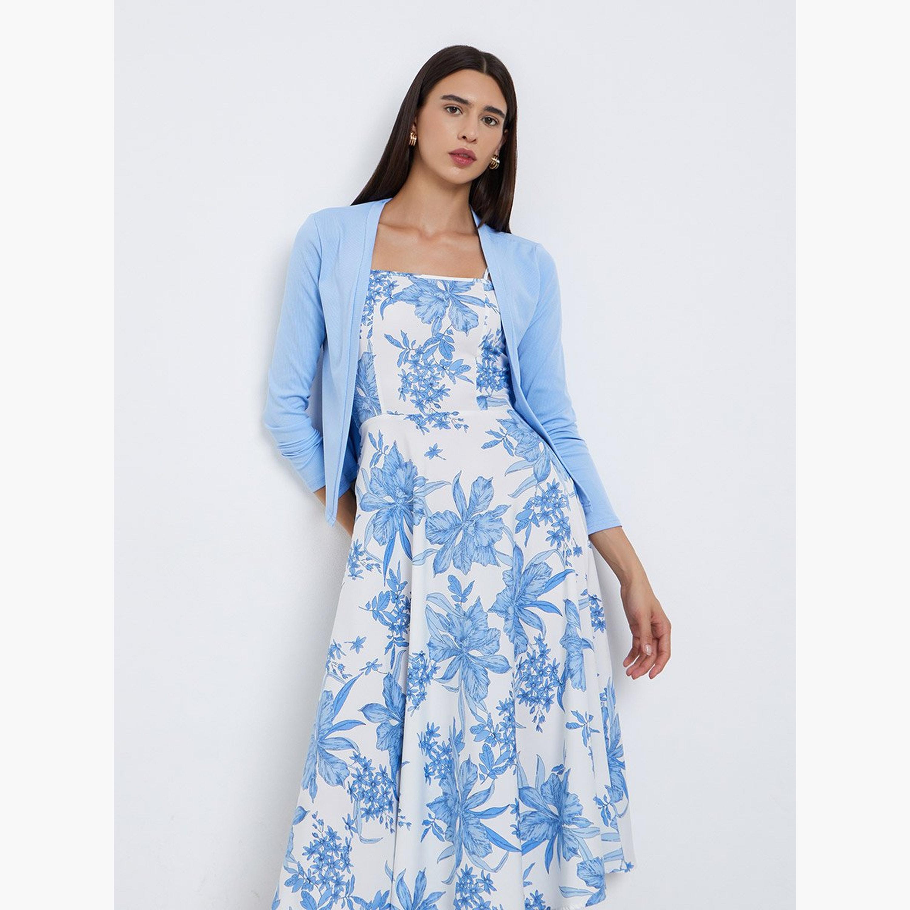 تيك تو - فستان كامي بطبعة زهور مع كارديغان مضلع-women-clothing-coordsets-image-3