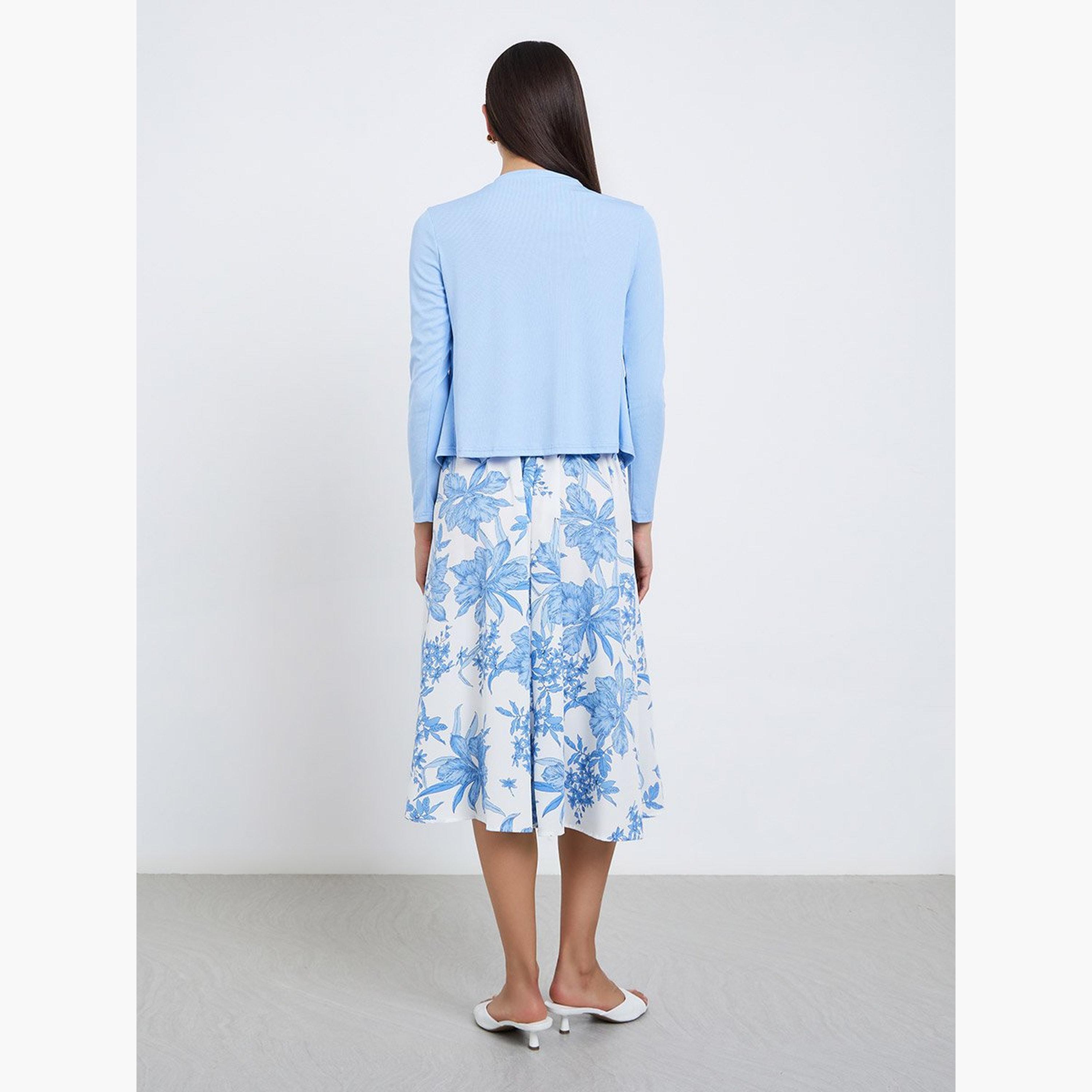 تيك تو - فستان كامي بطبعة زهور مع كارديغان مضلع-women-clothing-coordsets-image-6