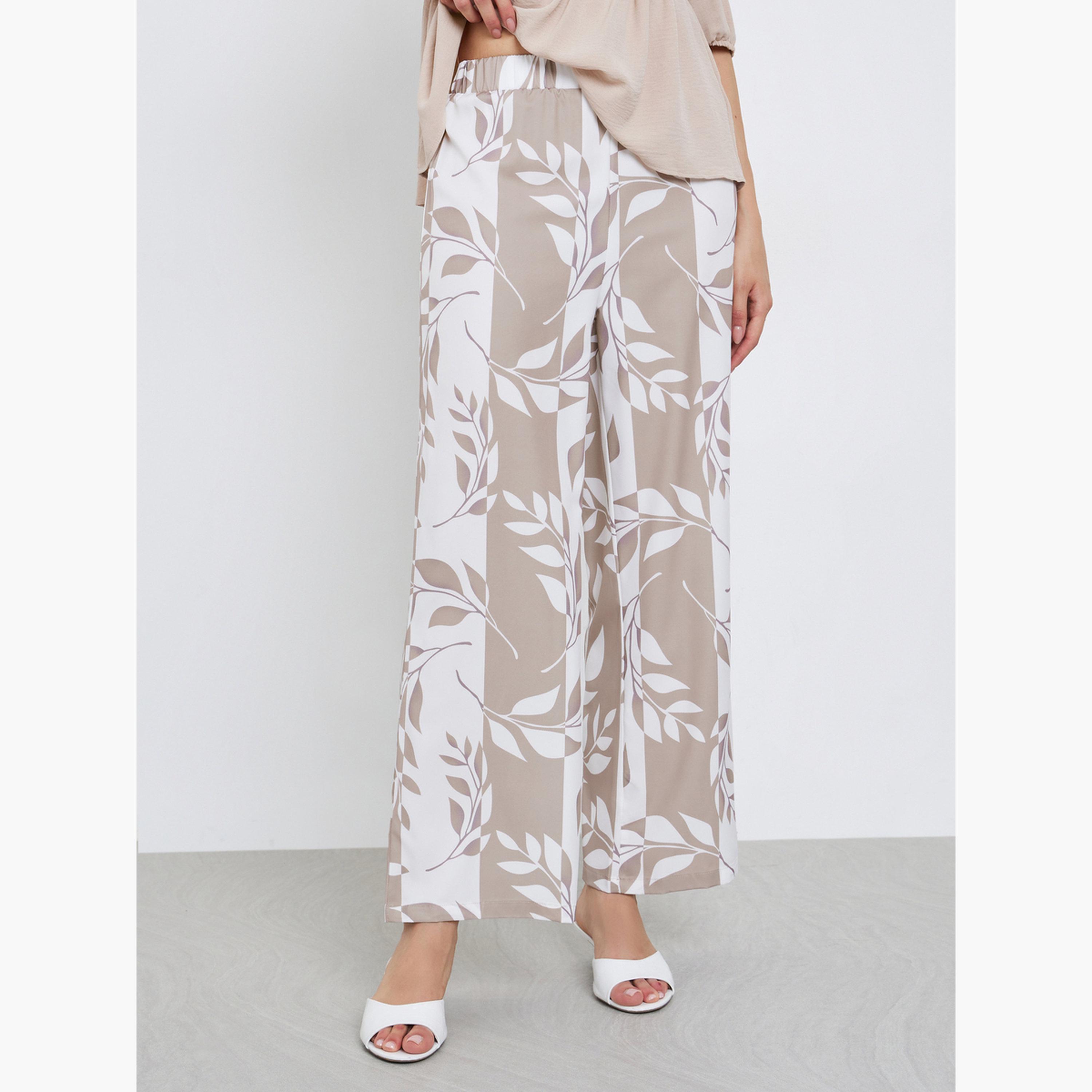Take Two Ruffle Hem Half Sleeve Tops and Leaf Printed Pants Set-women-clothing-coordsets-image-5