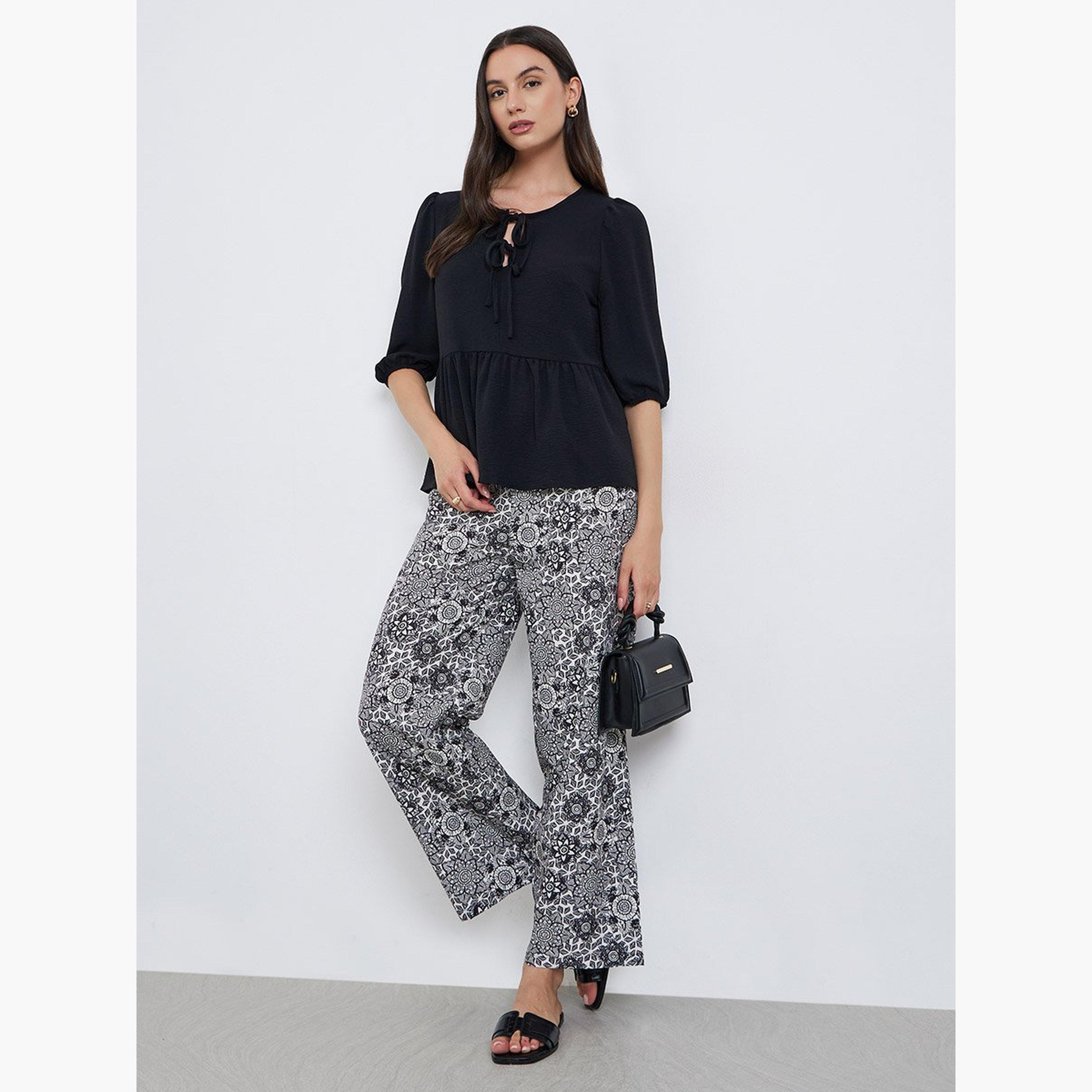 Take Two Ruffle Hem Tops and All-Over Printed Pants Set-women-clothing-coordsets-image-1